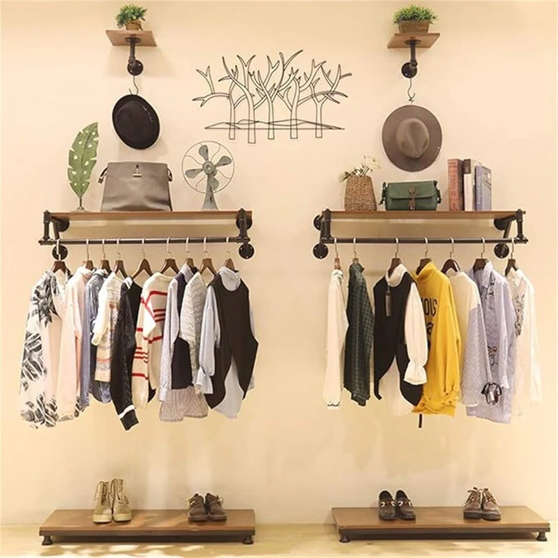 Clothing Rack Wall Mounted with Top Shelf - 47.24
