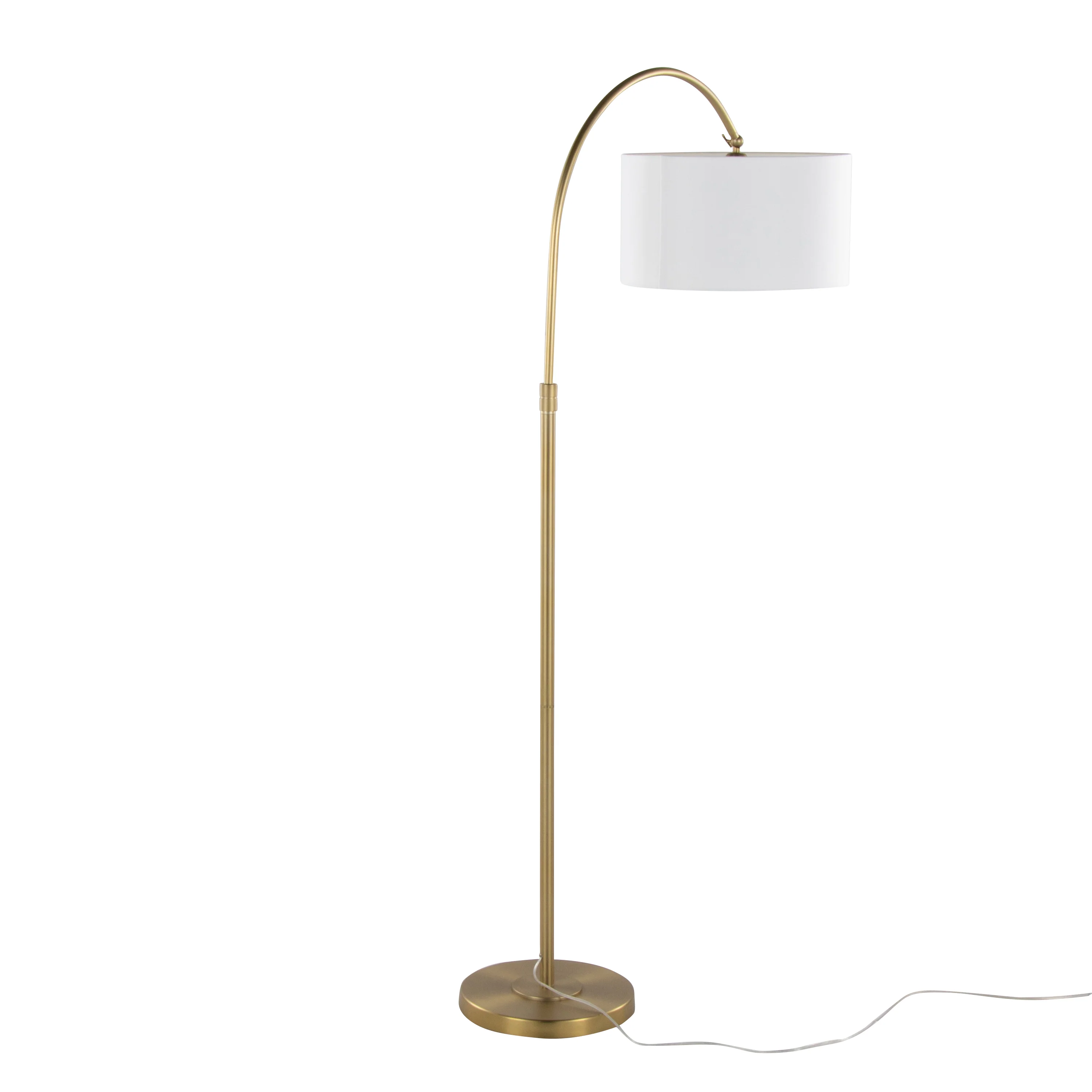 63 Floor Lamp with Drum Shade and Arched Metal Neck