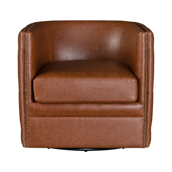 Barrel Swivel Chair with Button Tufting and Nailhead Trim