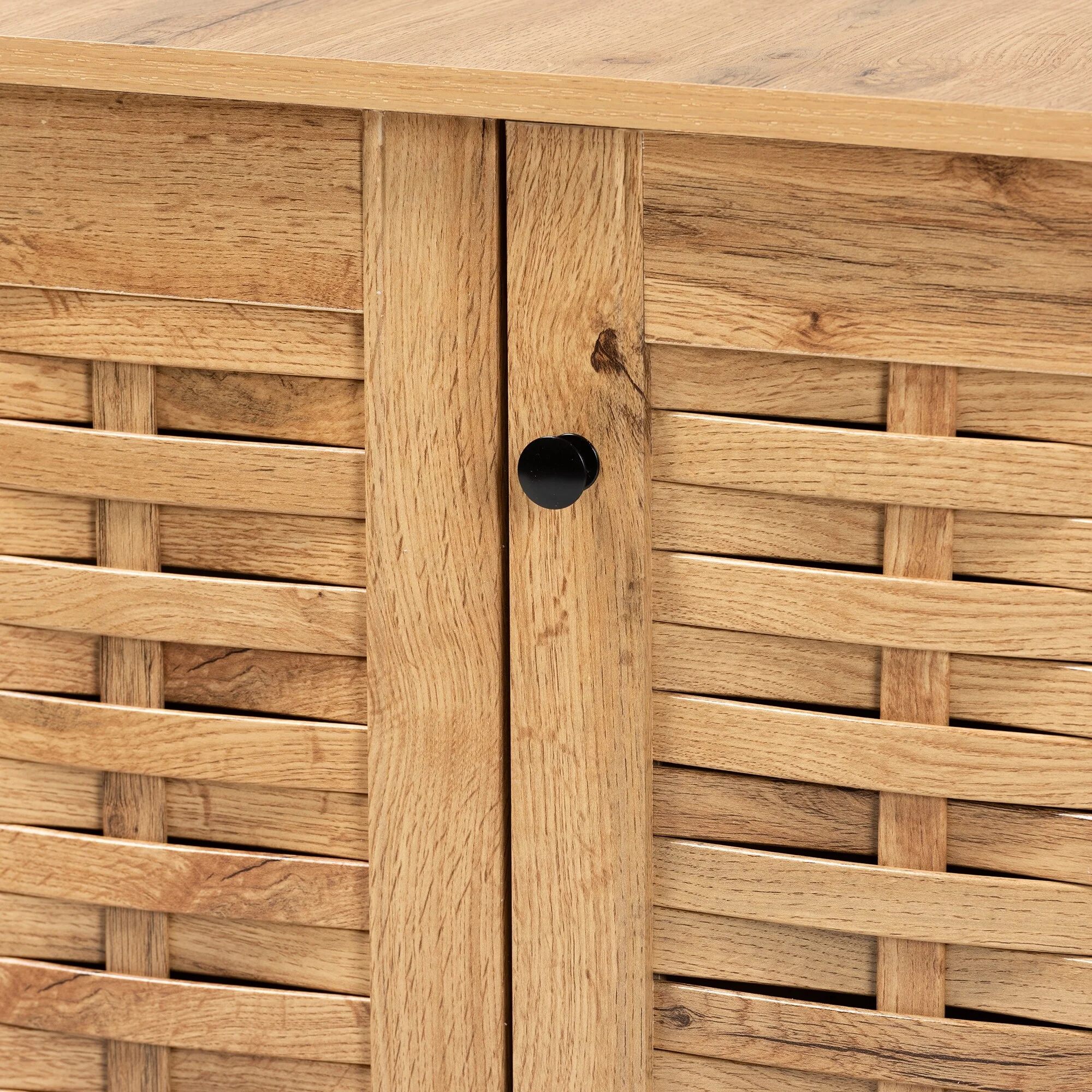 Winda Modern Oak Brown Finished Wood 3-Door Shoe Cabinet