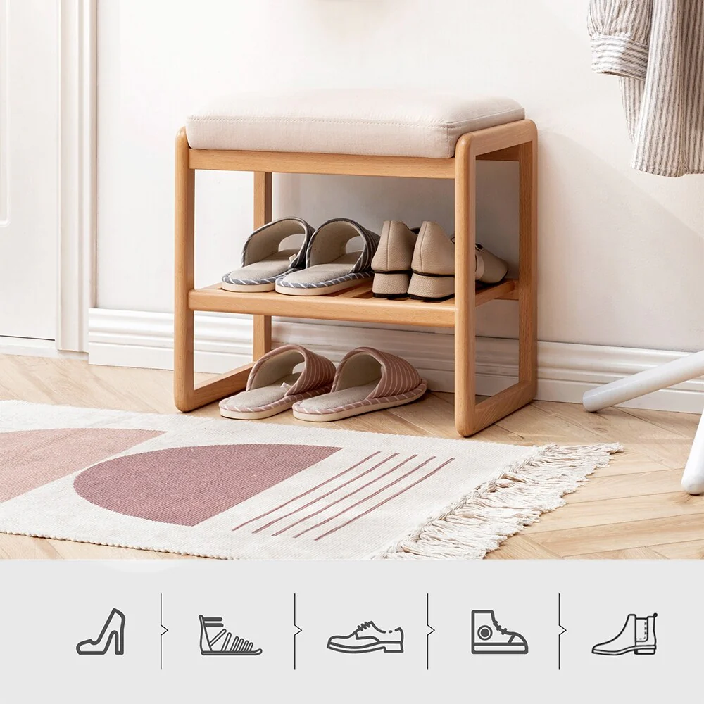 Solid Wood Shoe Bench with Sponge Cushion, Shoe Rack for Entryway - 23