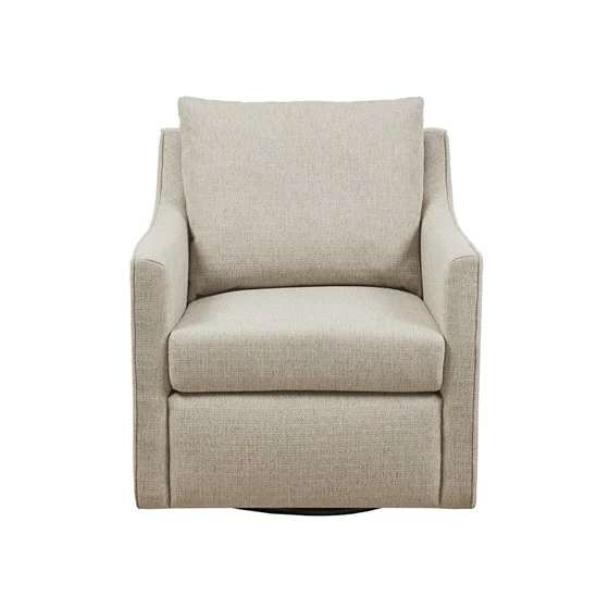 Upholstered Swivel Chair with Sloped Arms and Back Pillow
