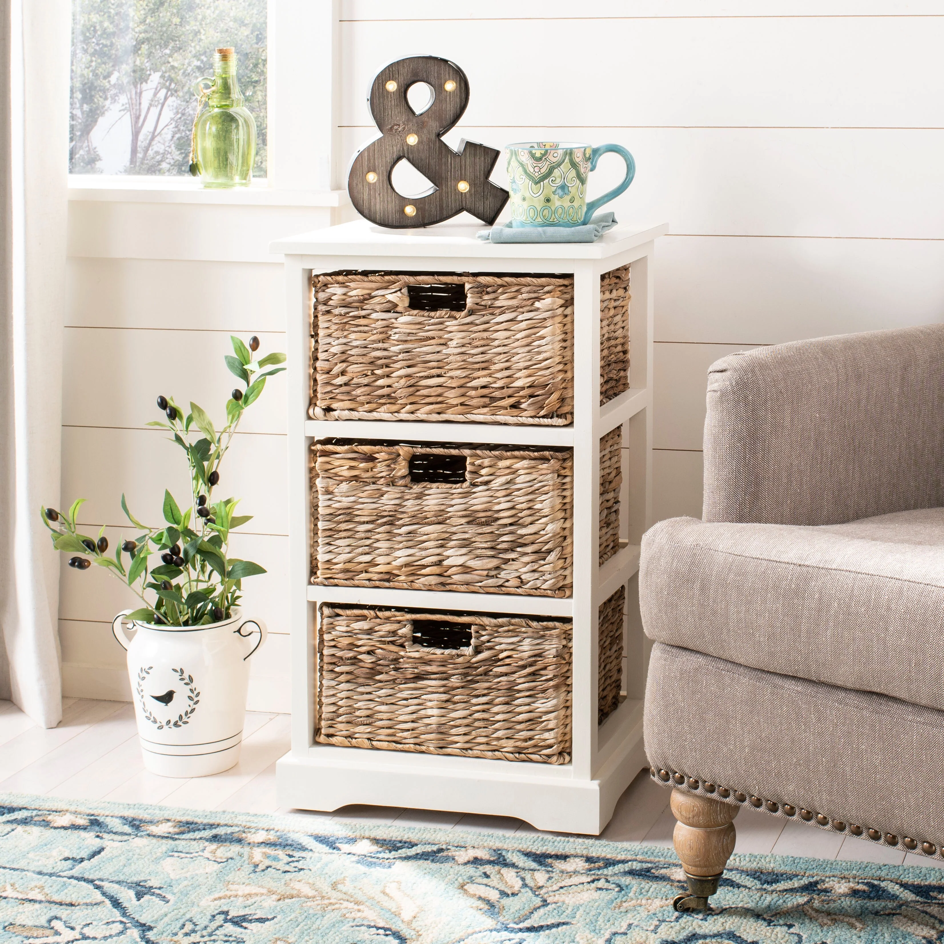 SAFAVIEH Evaline Distressed Black 3 Wicker Basket Storage Unit - 17.3