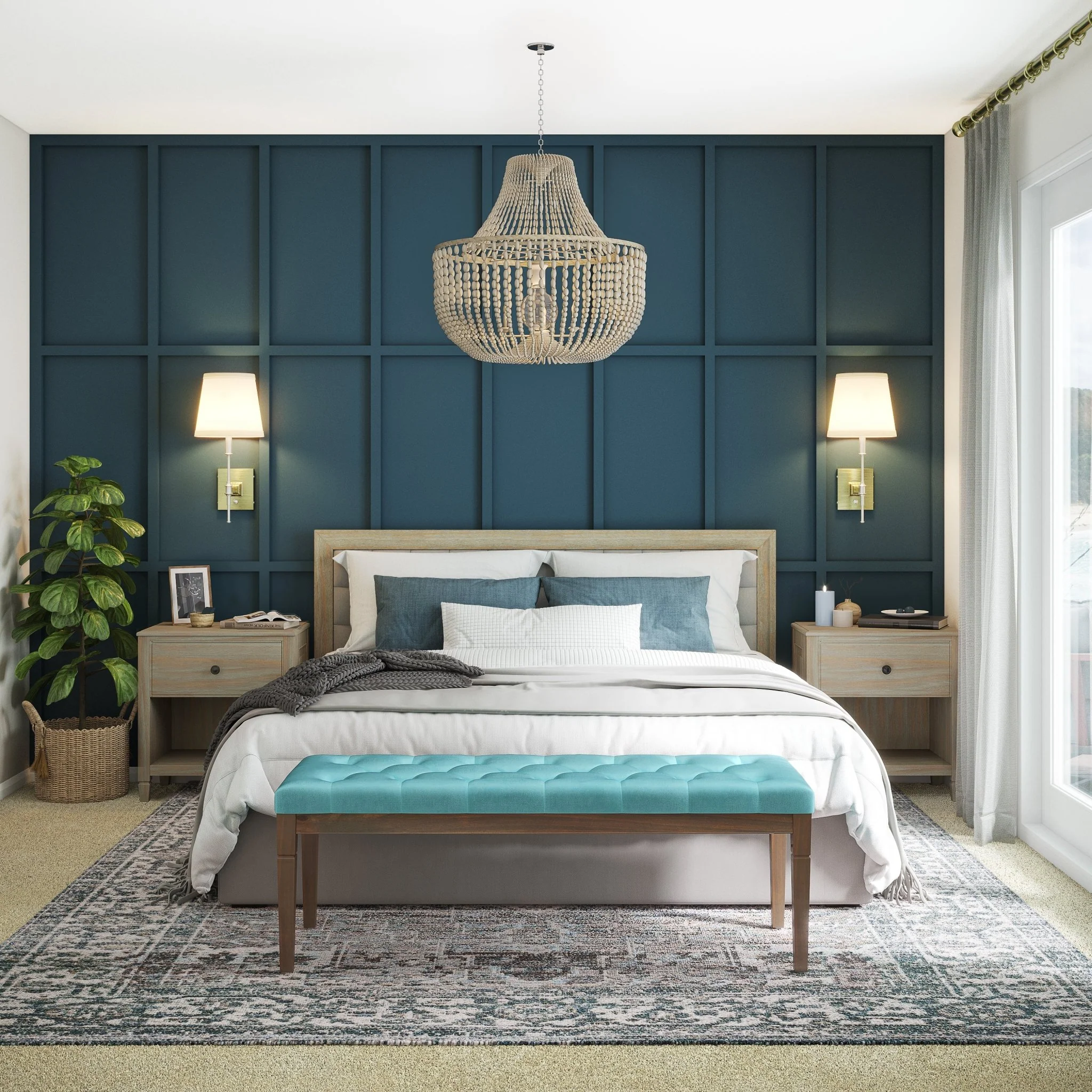 Hushed Upholstered Tufted Ottoman Bench with Carved Legs