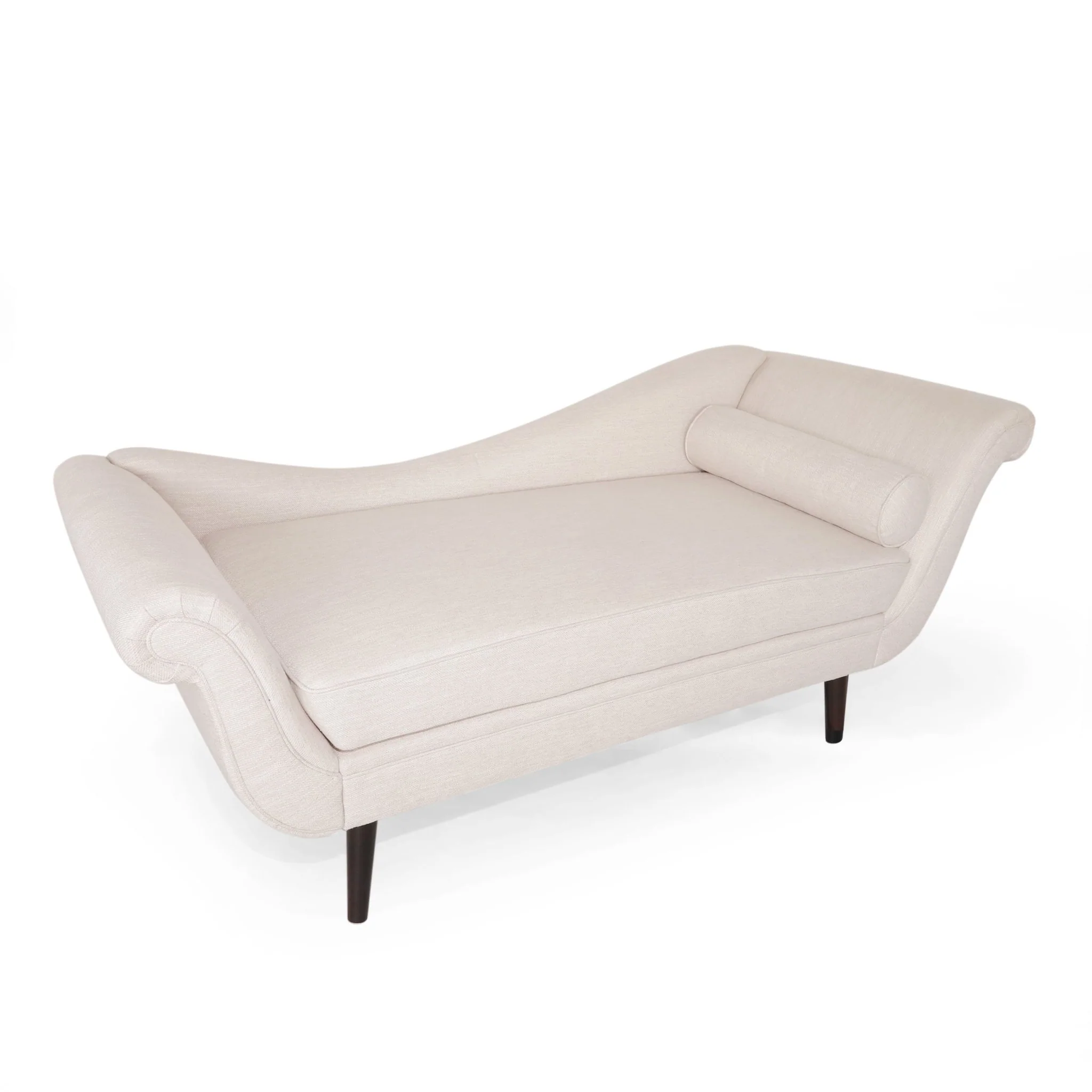 Upholstered Chaise Lounge with Flared Arm and Solid Wood Legs