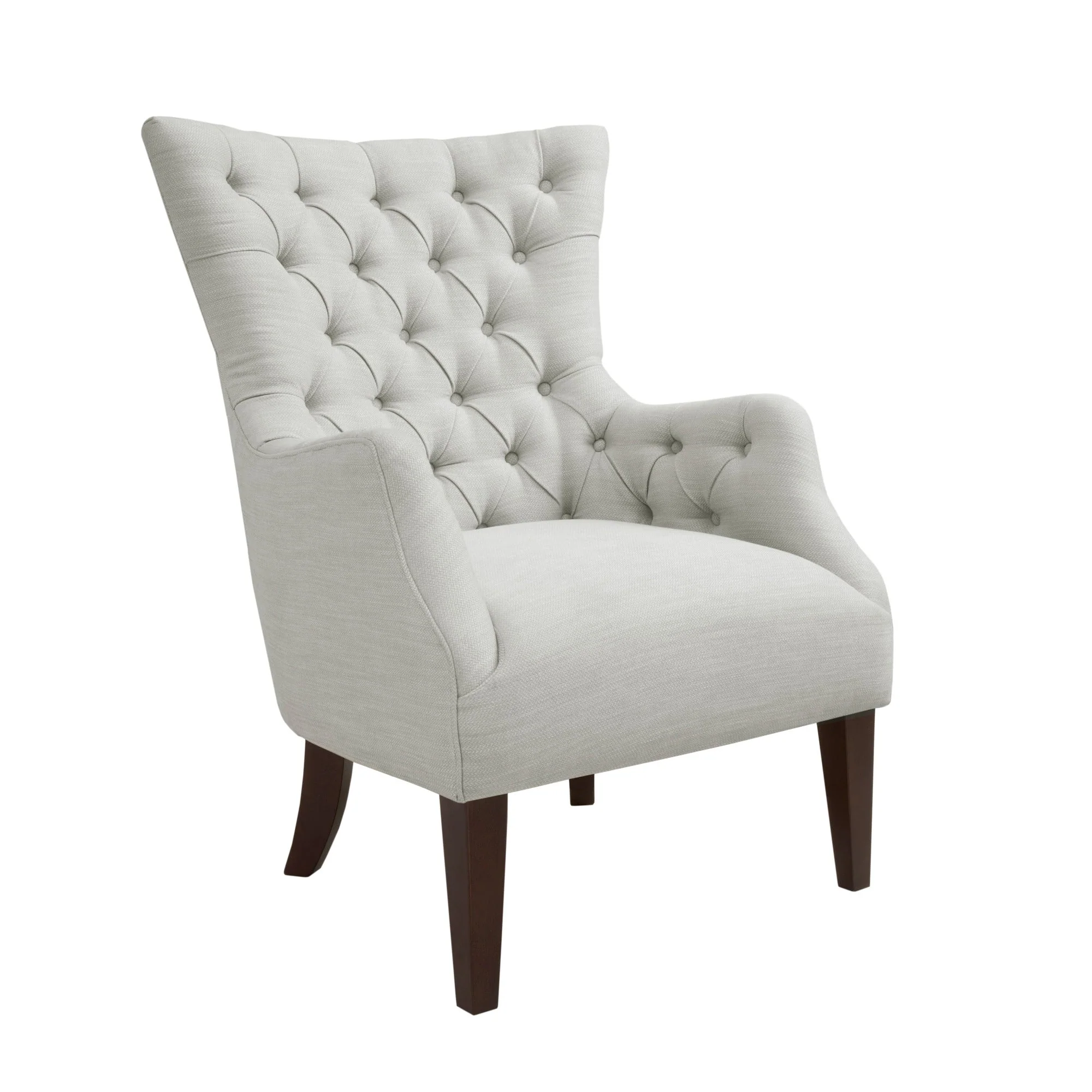 Button Tufted Upholstered Wing Chair with Solid Wood Frame