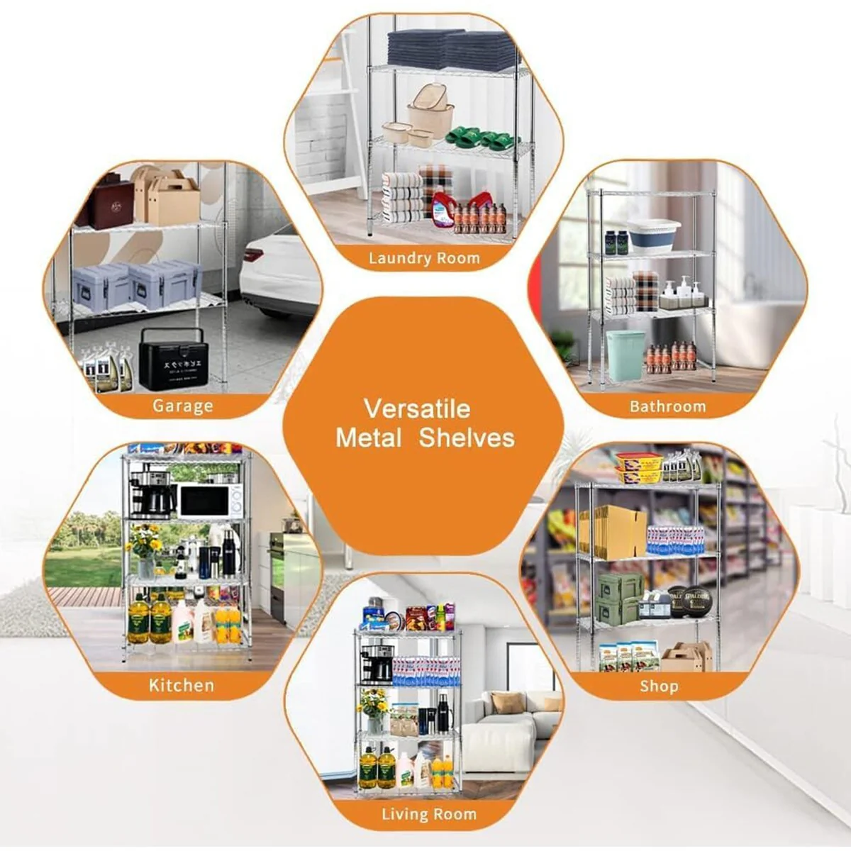 Chrome 4/5-Tier Shelving Unit Heavy-Duty Steel Shelves