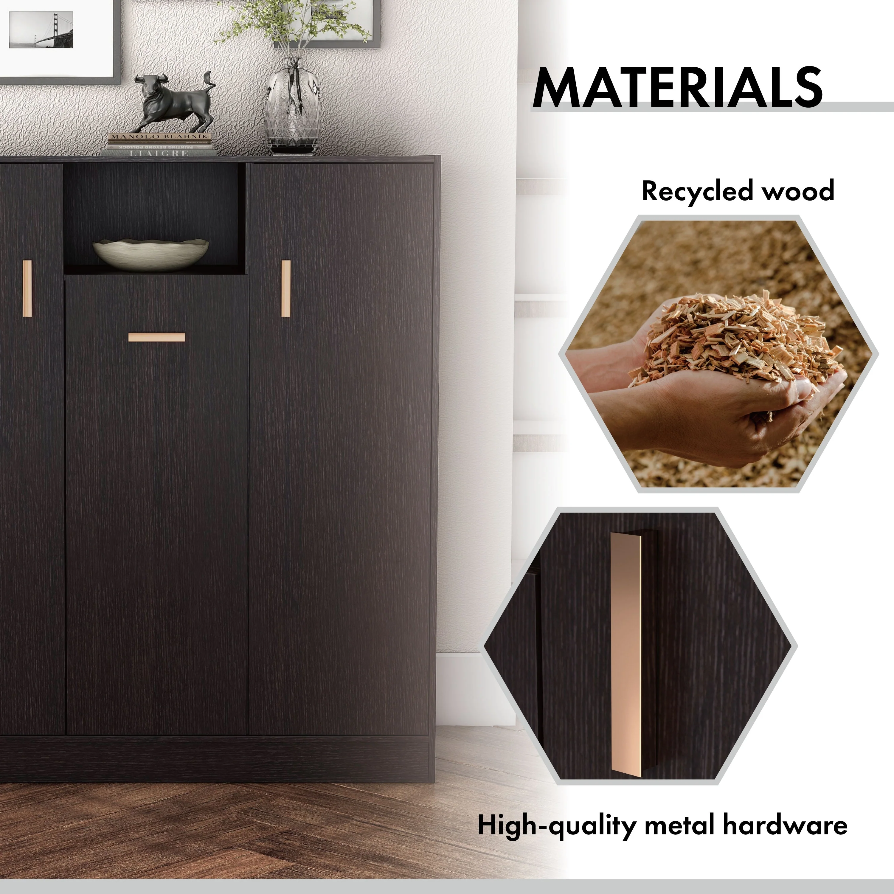 DH BASIC Modern 32-inch 20-Pair Shoe Cabinet with Adjustable Shelf and Metal Handle