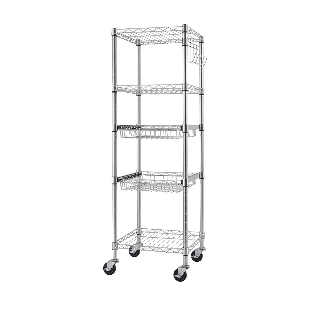TRINITY EcoStorage® 5-Tier 18x18x56.5 Commercial Square Rack w/ Wheels, NSF, Chrome