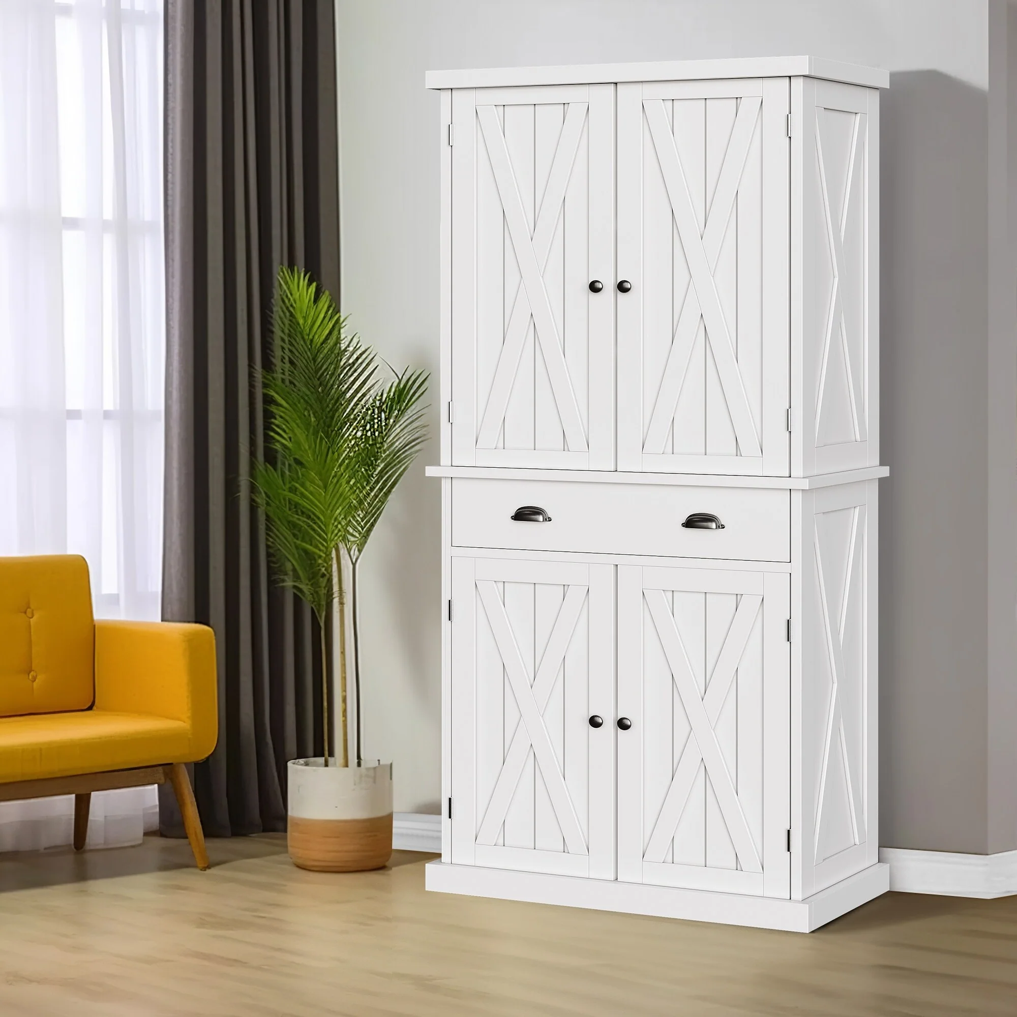 Moasis Farmhouse Traditional Freestanding Kitchen Pantry Storage Cabinet Cupboard