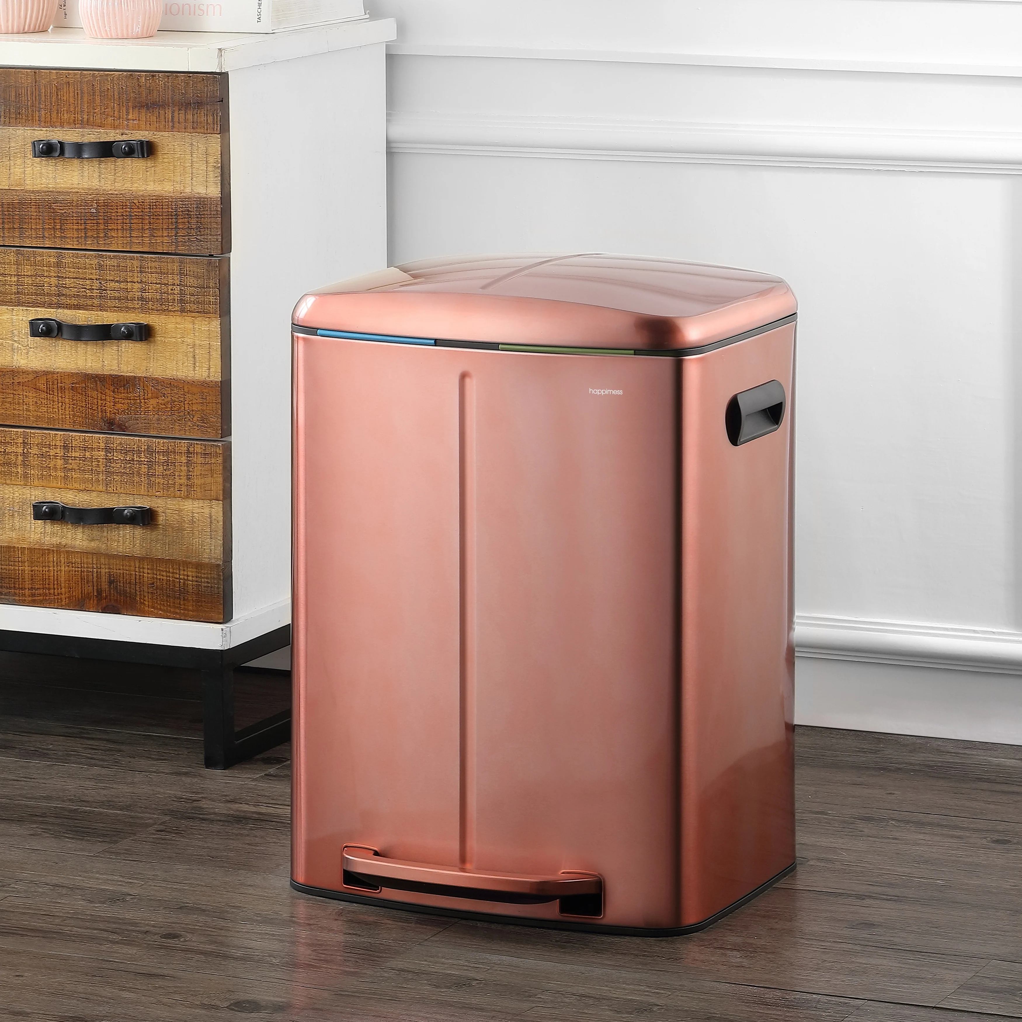 happimess 10.6-Gallon Double Bucket Trash Can with Soft Close Lid