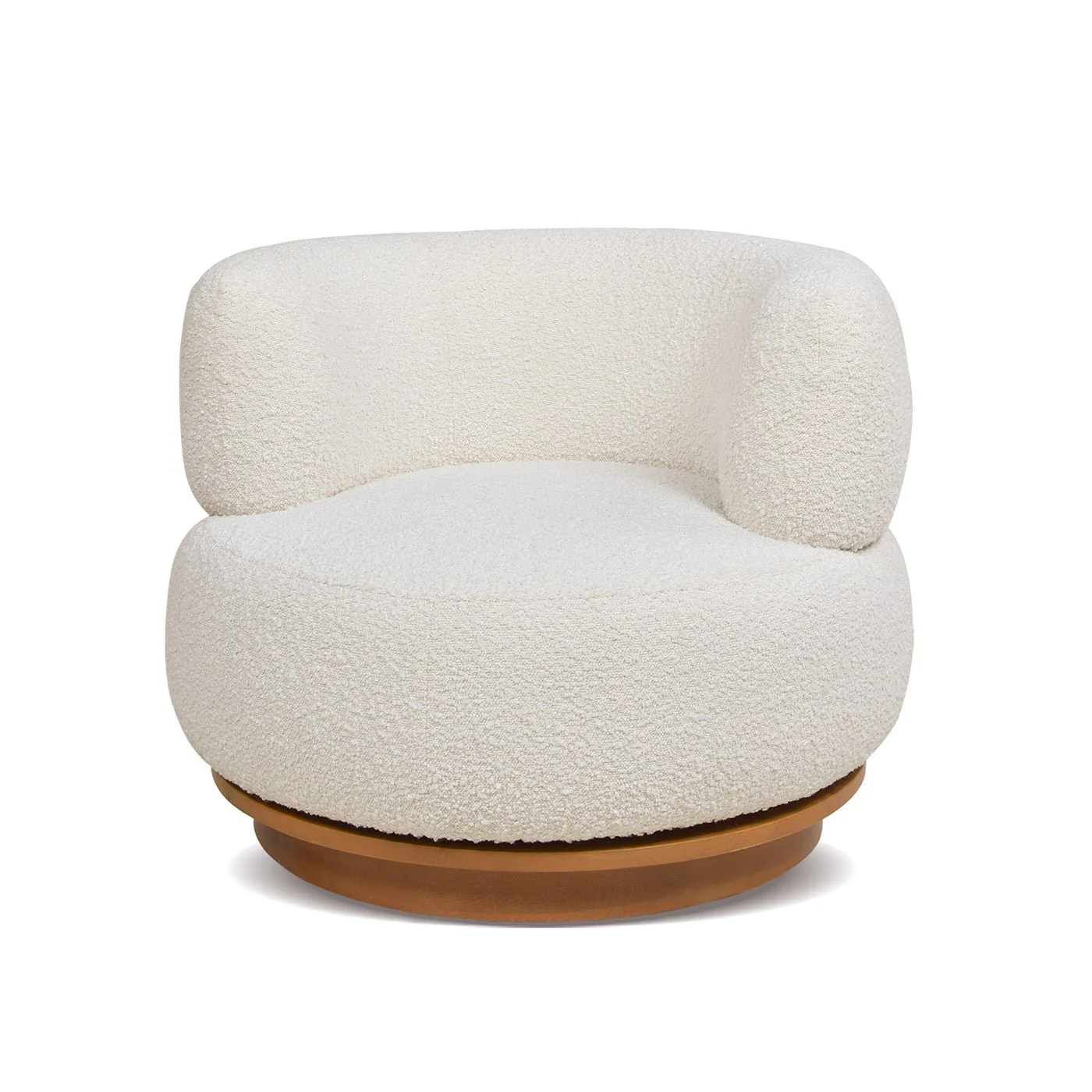 Upholstered Swivel Barrel Chair with Low Back and Wood Base