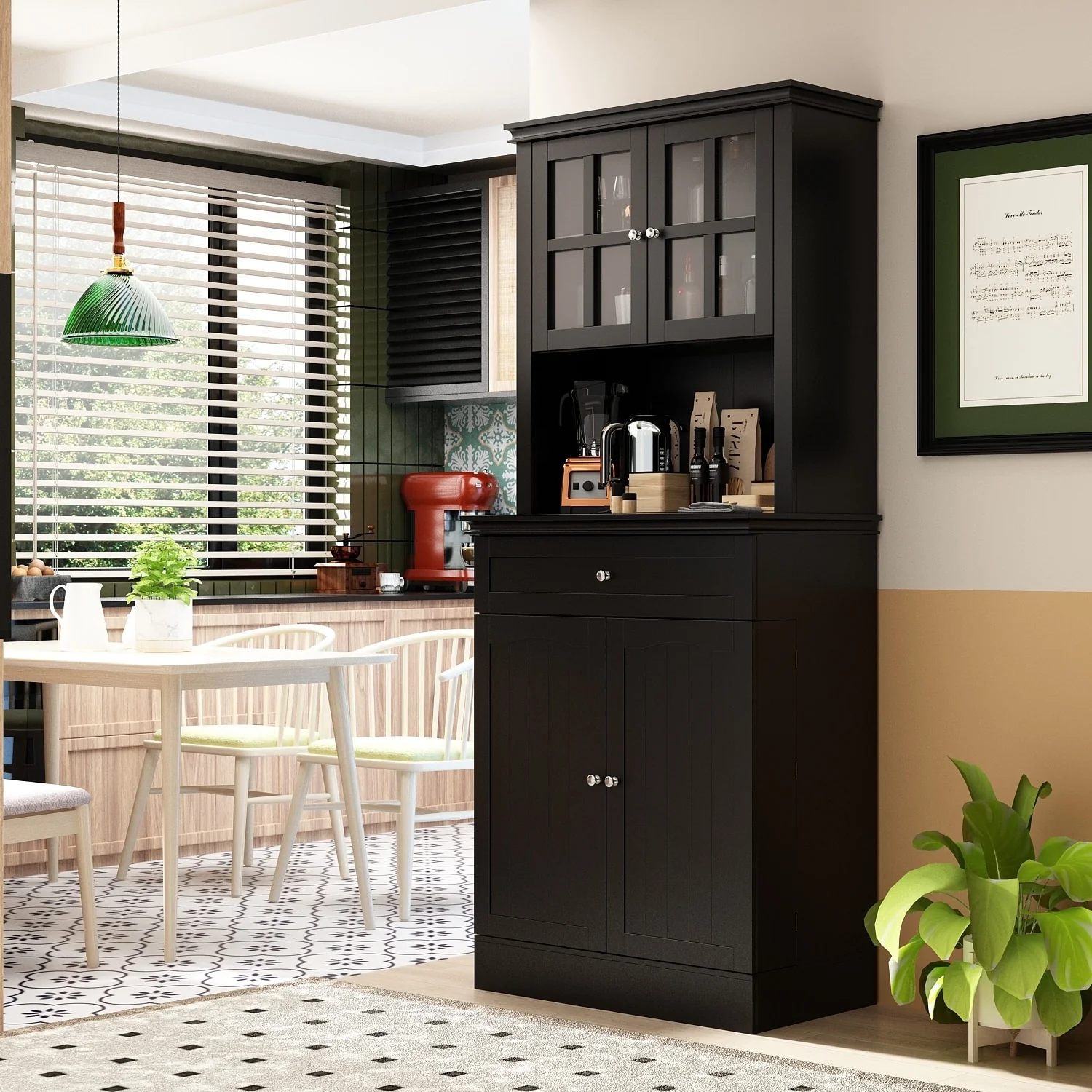 Long Standing Kitchen Cabinet with Large Open Space for Microwave - 30