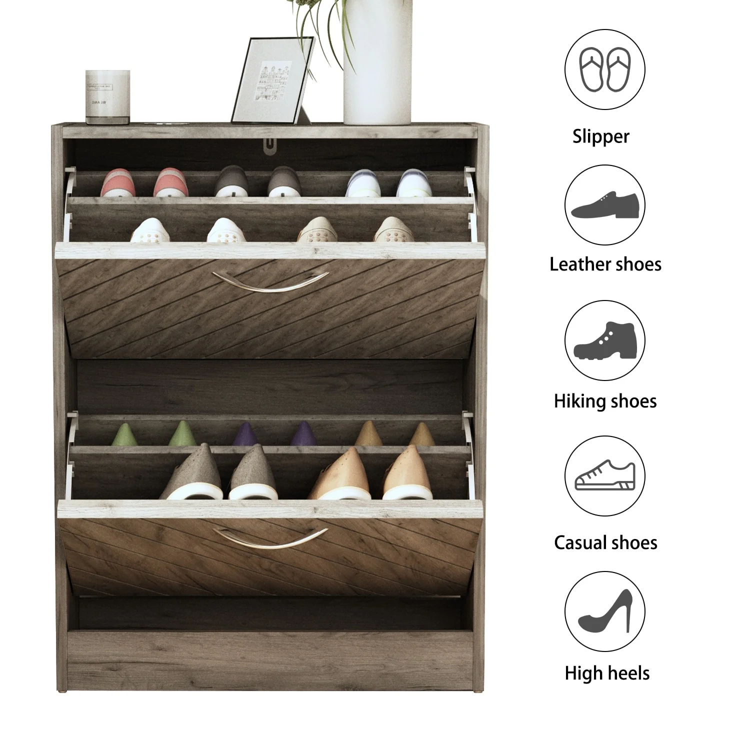 FUFU&GAGA Freestanding 2 Flip Drawers Shoe Cabinet Storage Organizer