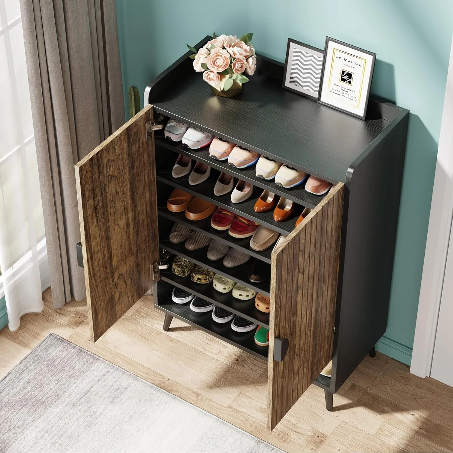 Shoe Cabinet with Doors, Entryway Shoe Storage Cabinet with Adjustable Shelves - 29.6