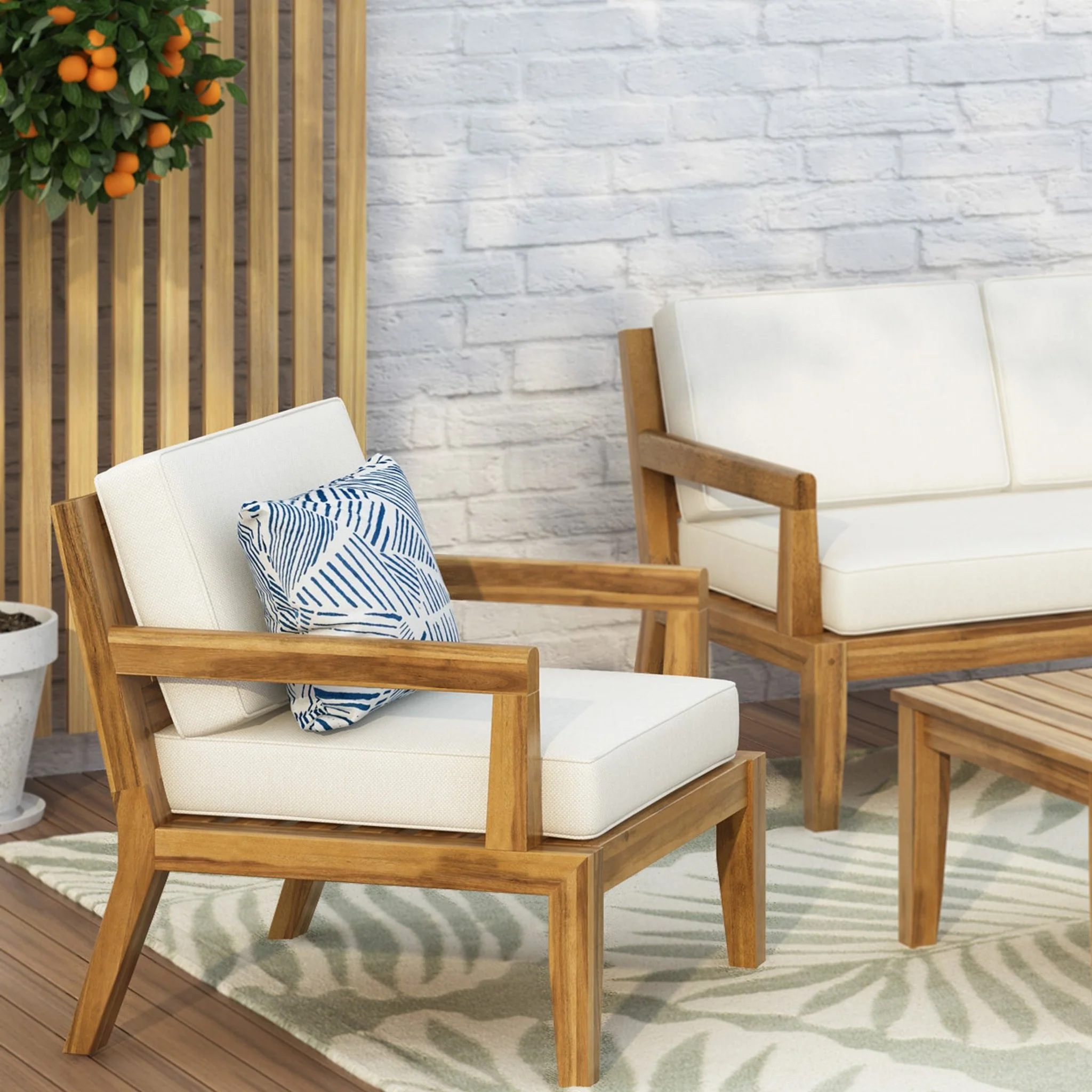 Outdoor Acacia Wood Chair with Cushions