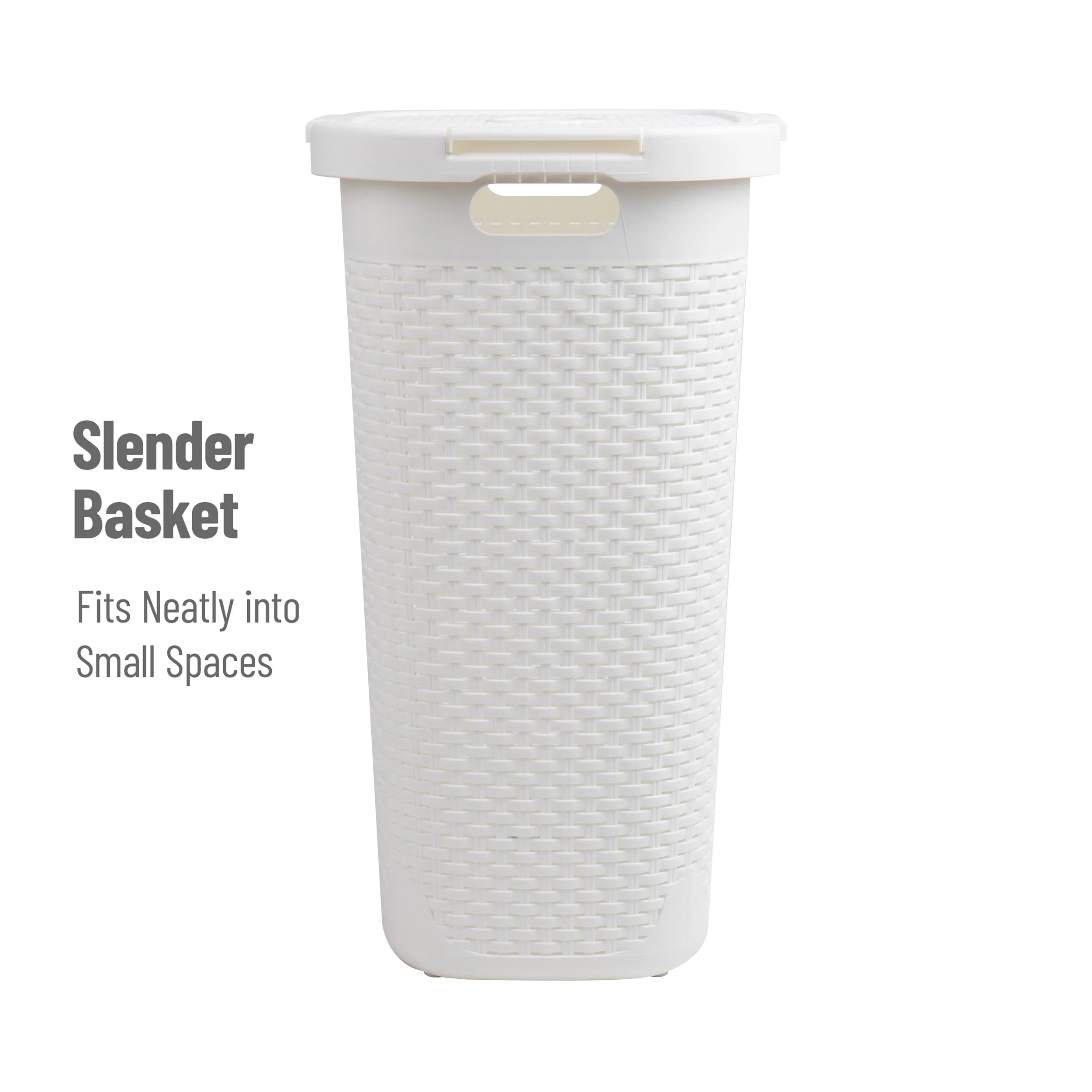 Mind Reader 60L Slim Laundry Hamper, Clothes Basket, Lid, Wicker Design, Plastic, 17.65