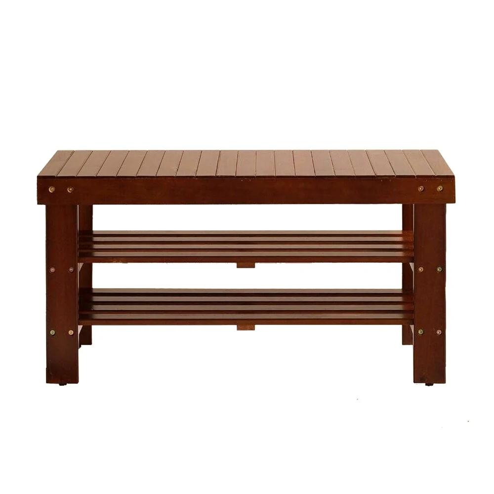 Wood Shoe Bench with Shelf and Legs