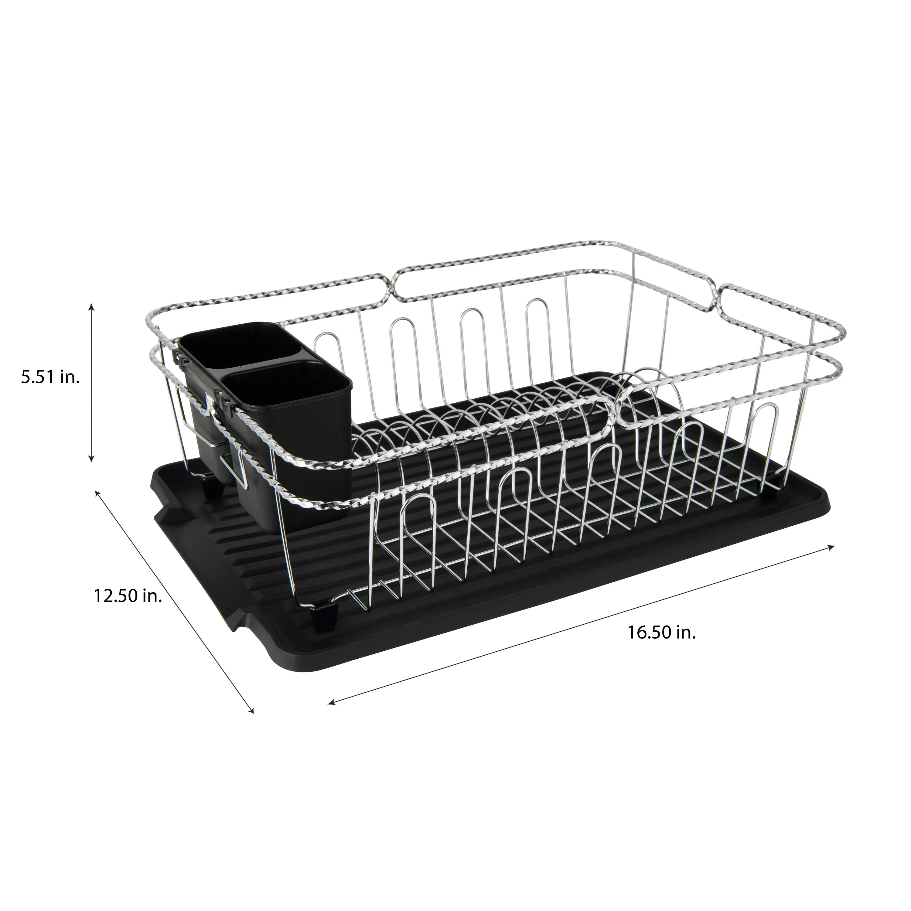 Kitchen Details Twisted Chrome 3 Piece Dish Rack in Black - 16.5