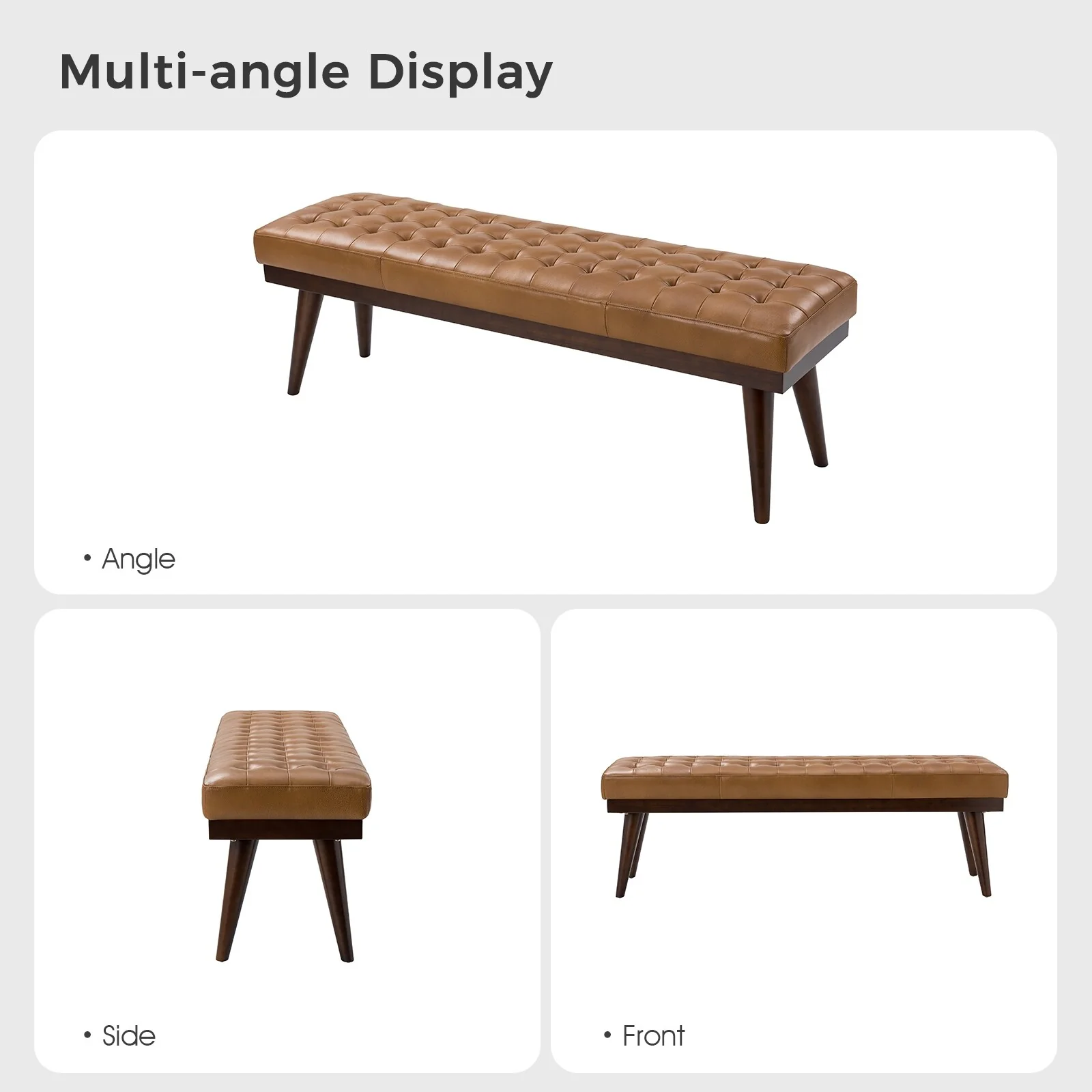 Felisa Modern Genuine Leather Tufted Bench With Solid Wood Base By HULALA HOME