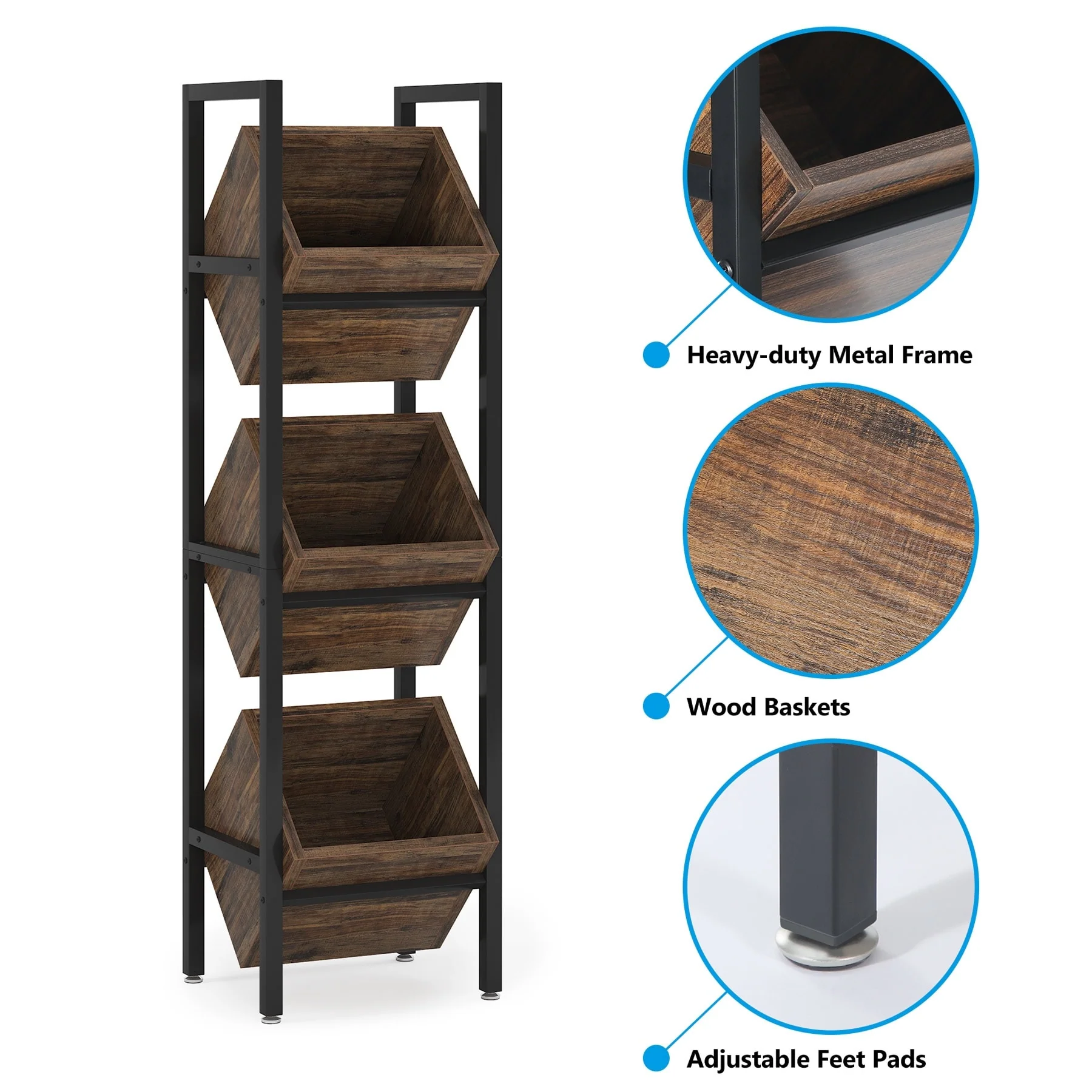 3 Tier Basket Storage Stand for Kitchen Bathroom Living Room