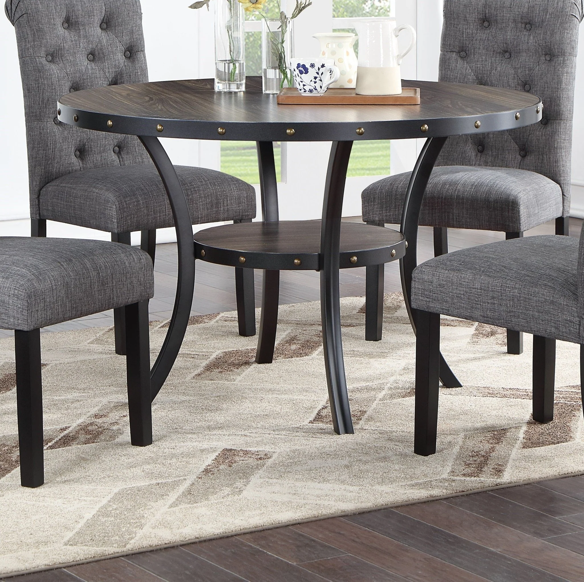 5 Piece Dining Table Set with Tufted upholstered 4 Side Chairs