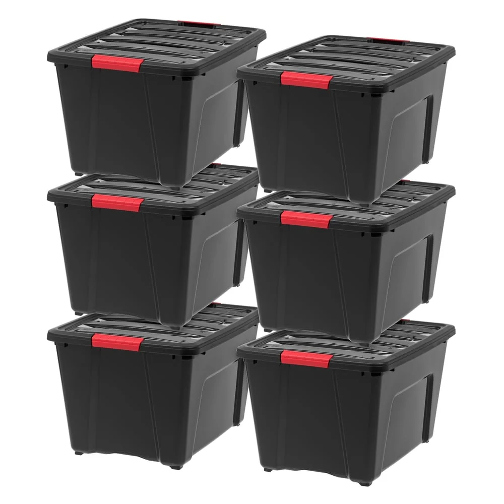 IRIS 53 Quart Stack & Pull Box, 6 Pack, Black