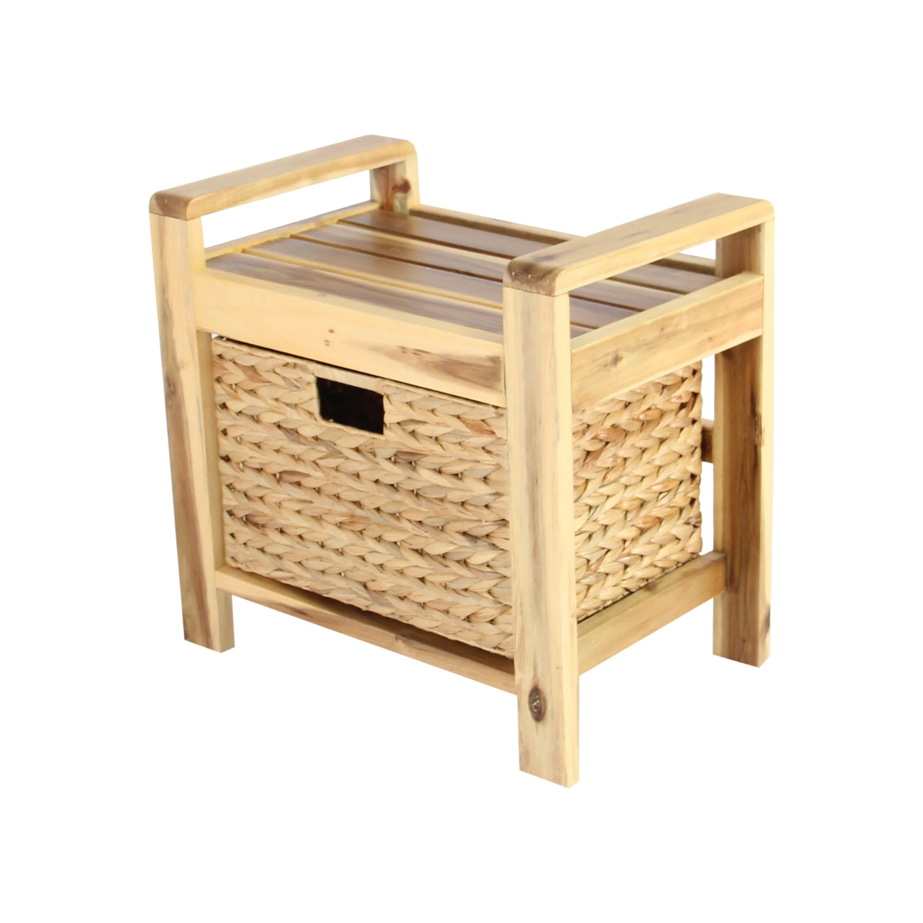 M4H Brae Solid Wood Natural Water Hyacinth Basket Storage Ottoman