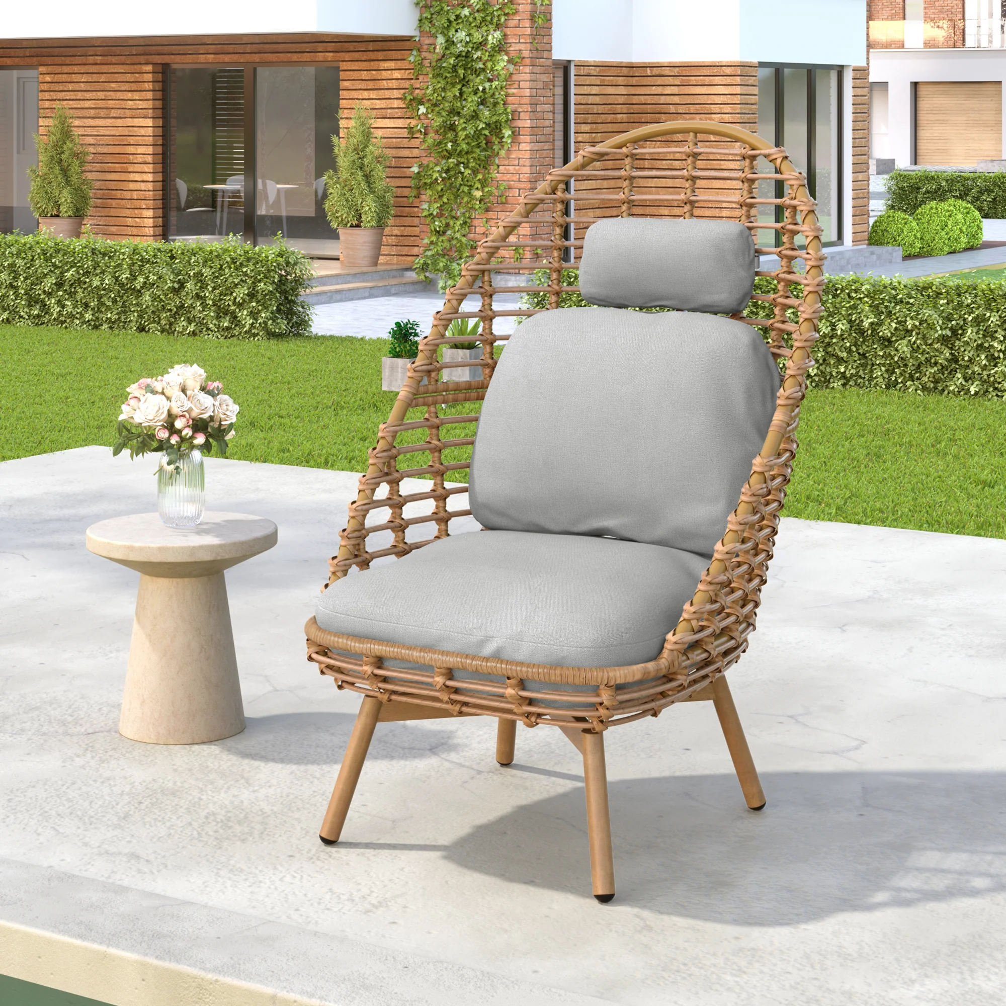 Ellis Outdoor Wicker High-back Swivel Lounge Chair