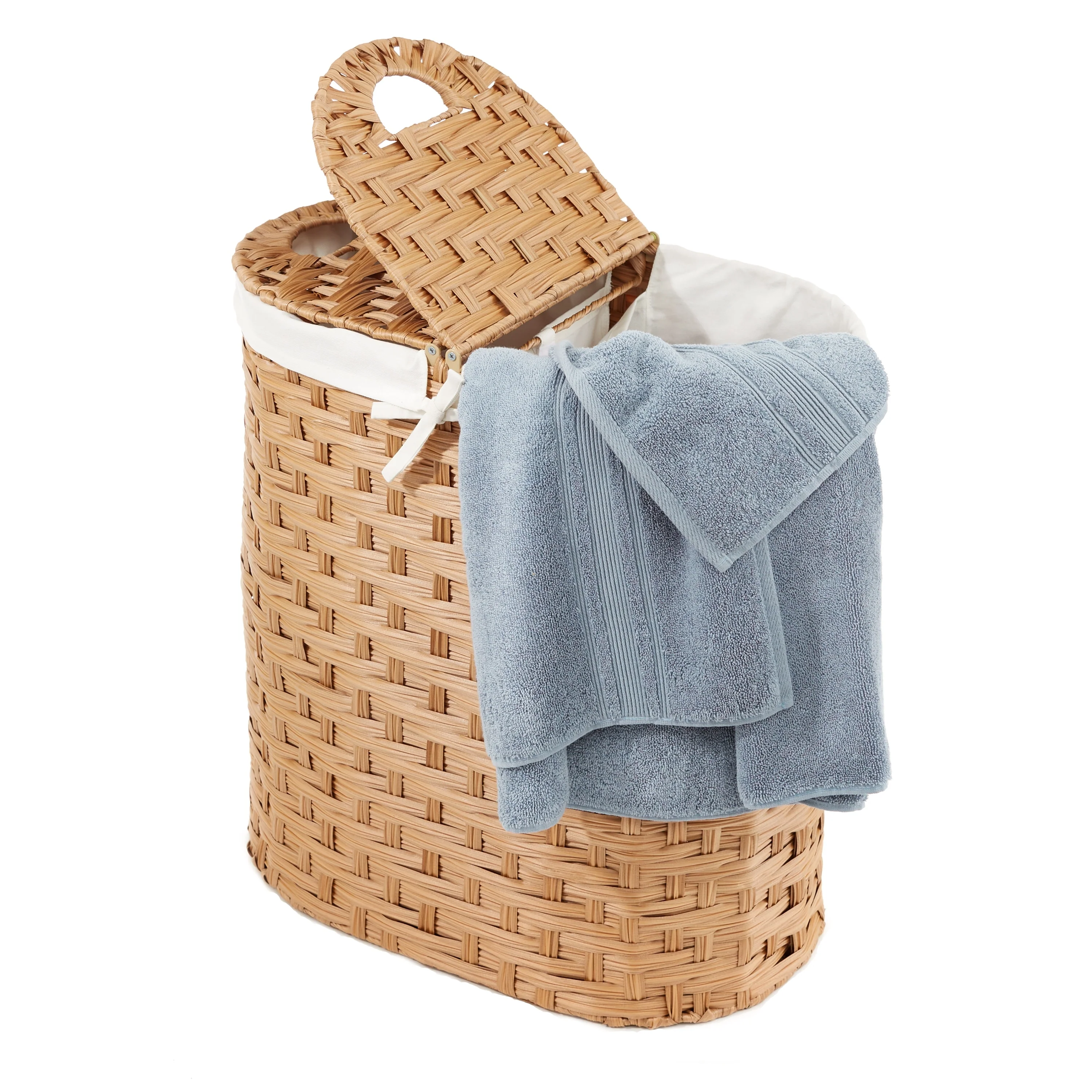 Seville Classics Handwoven Lidded Oval Double Laundry Hamper