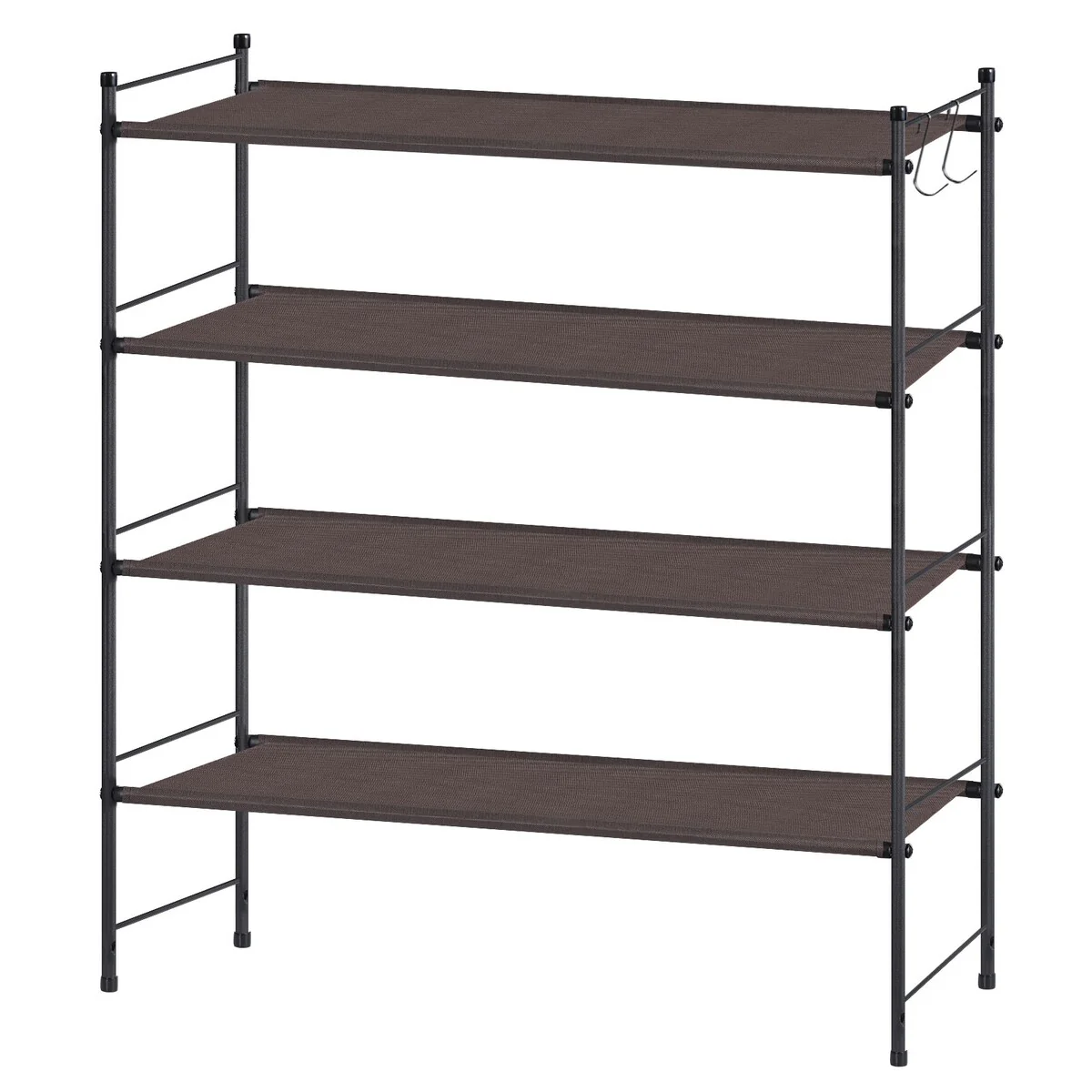 Freestanding Sturdy Fabric Shoe Rack Organizer with 2 Metal Hooks, Bronze
