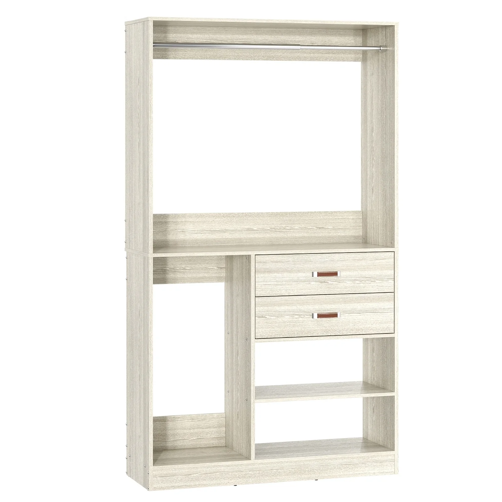 Vryon 40''W Freestanding Closet Organizer with Hanging Rod, Closet System Wardrobe with Wood Drawers