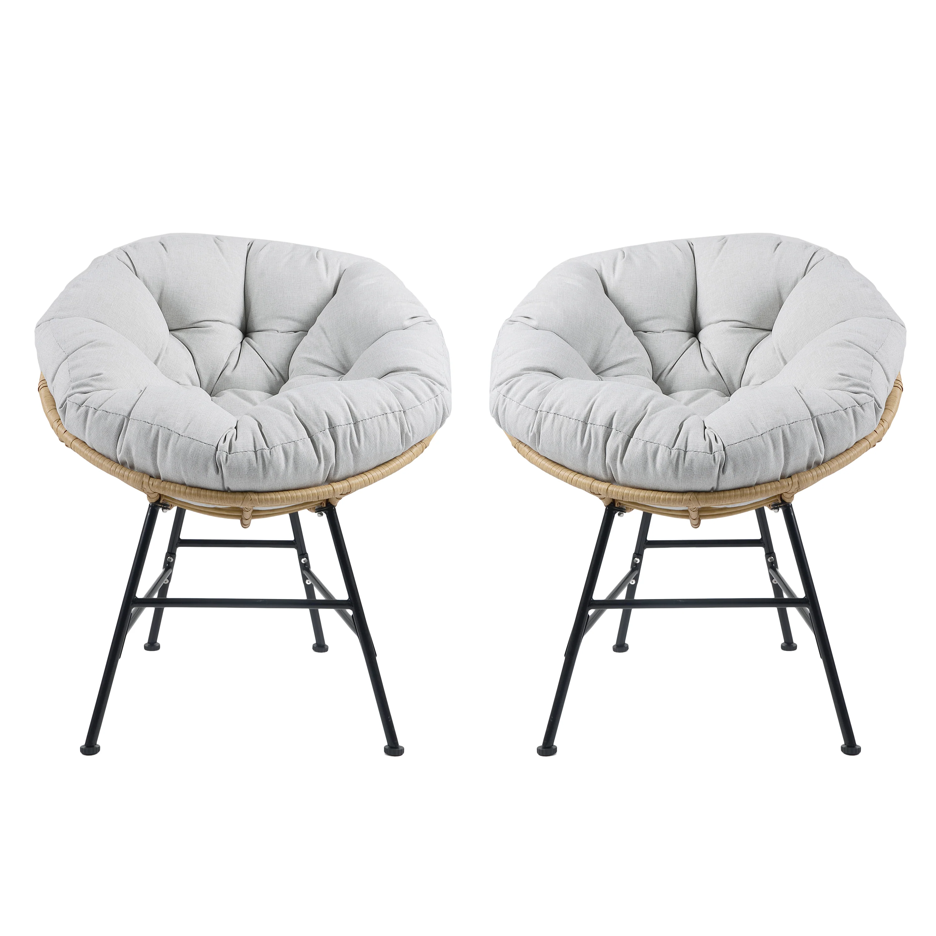 Outdoor Wicker Lounge Chair with Iron Frame and Sunflower Design, Set of 2