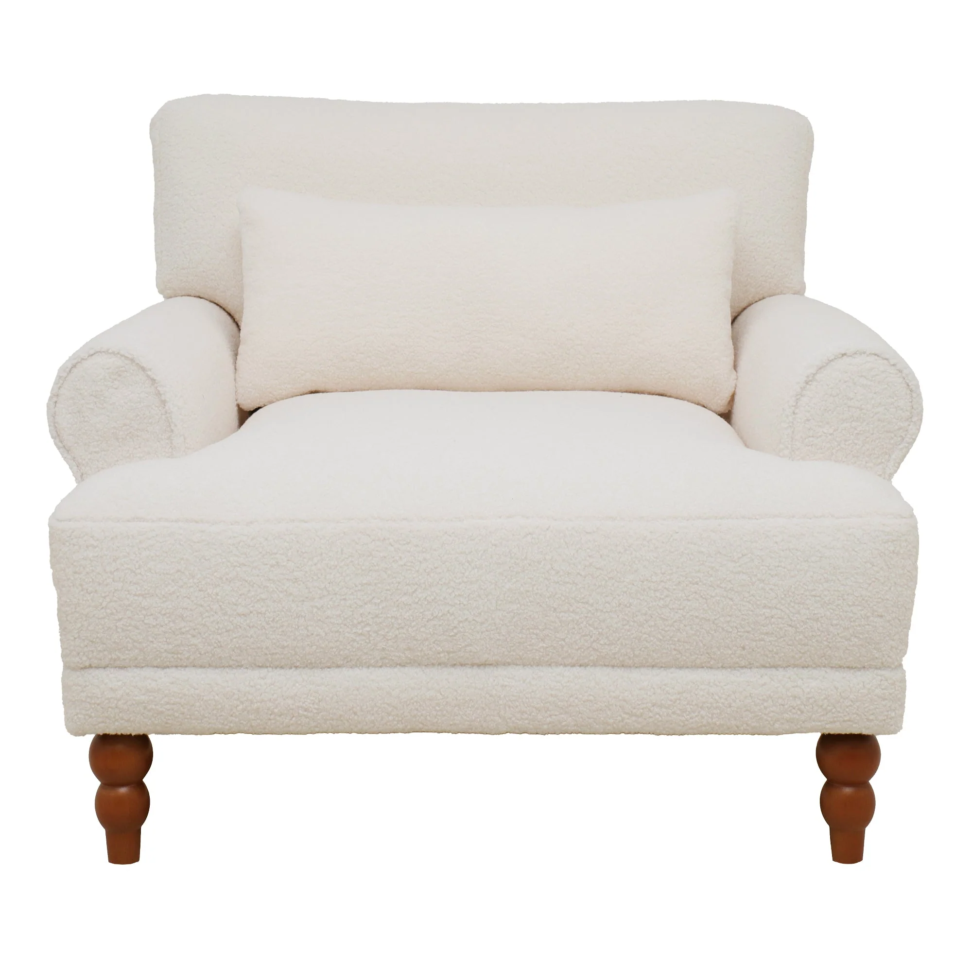 Upholstered Accent Chair with Circular Armrests and Roman Column Legs