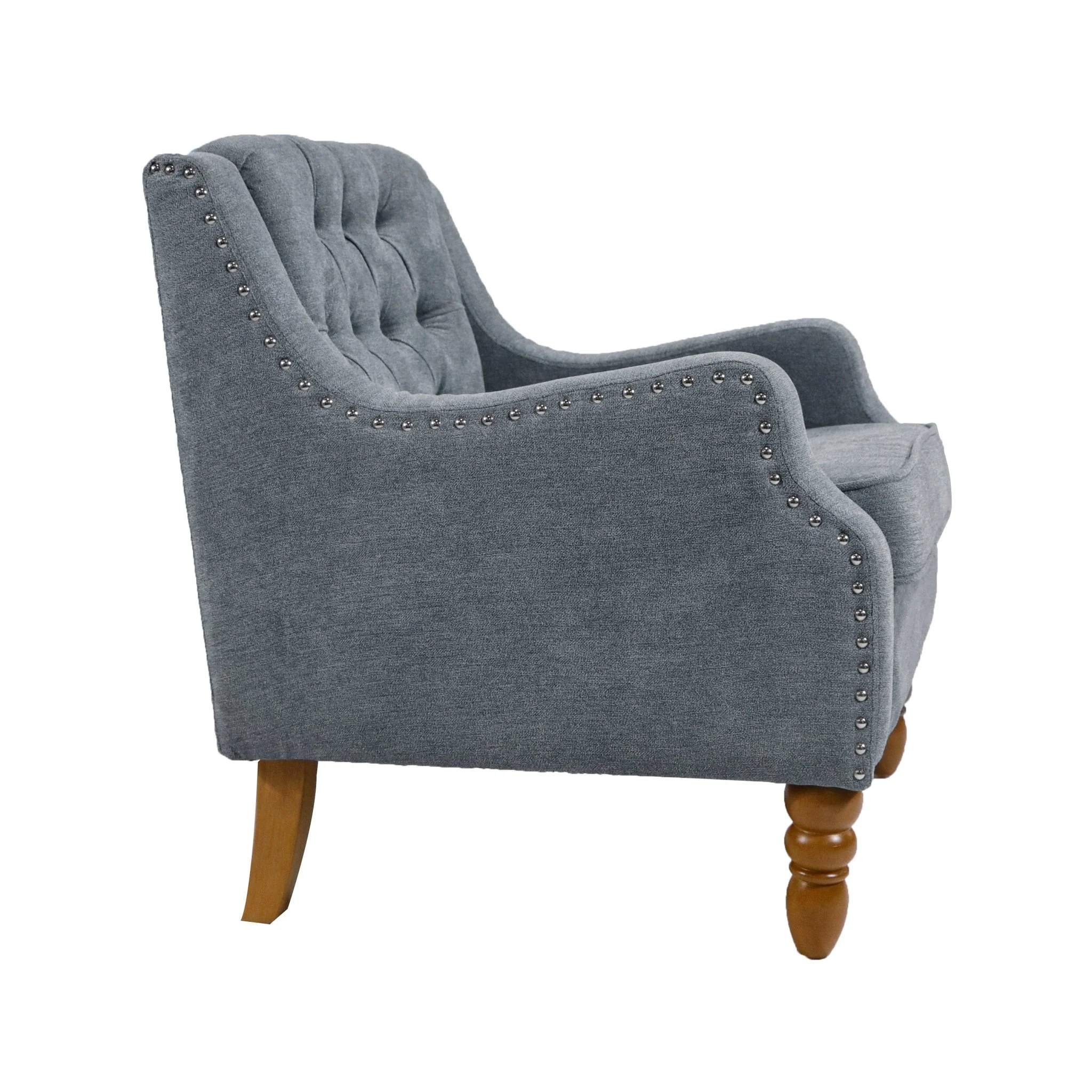 Caryl Button Tufted Upholstered Accent Chair with Recessed Arms and Nailhead Trim