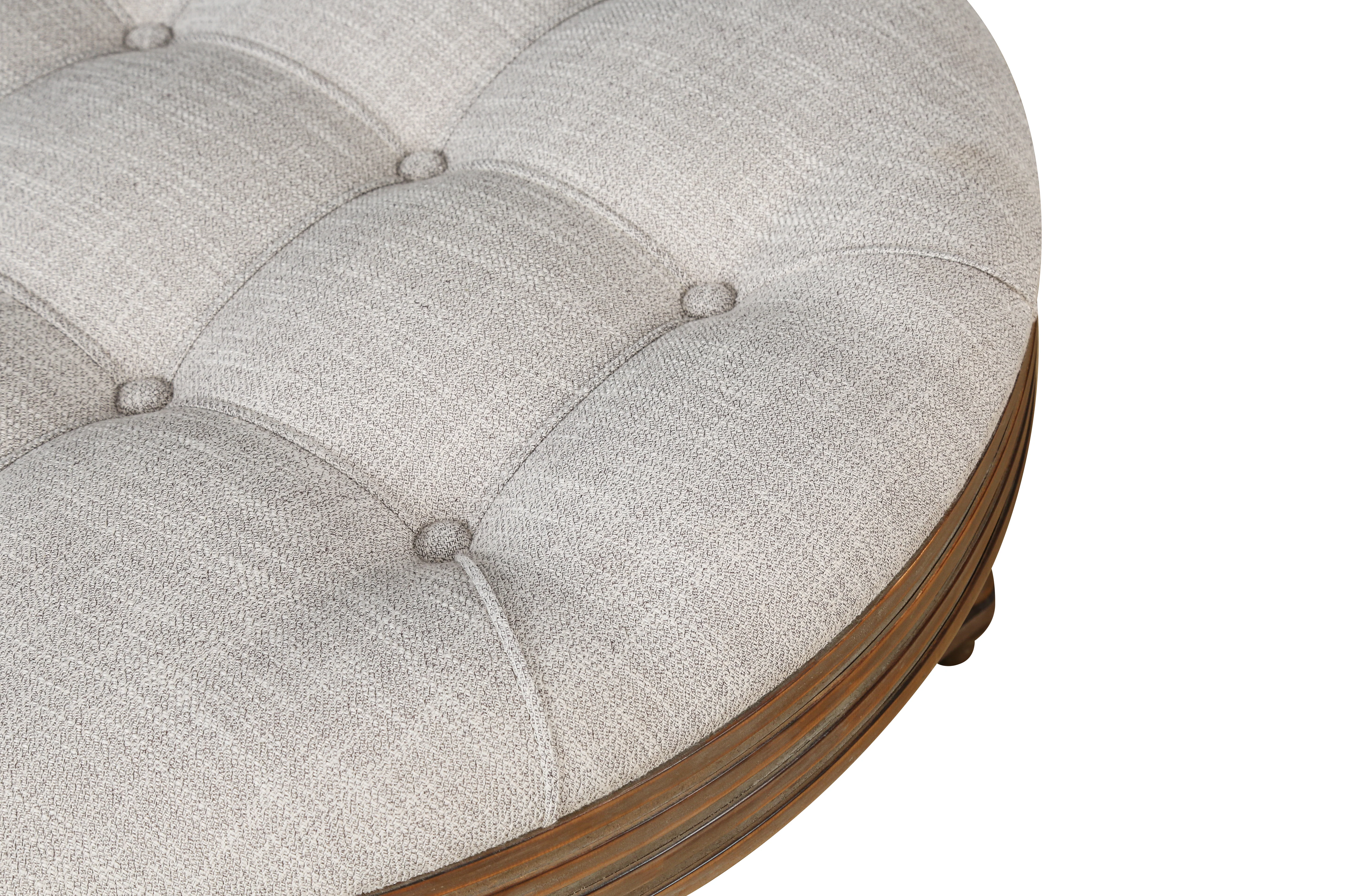 Captains Large Round Upholstered Ottoman with Bottom Shelf