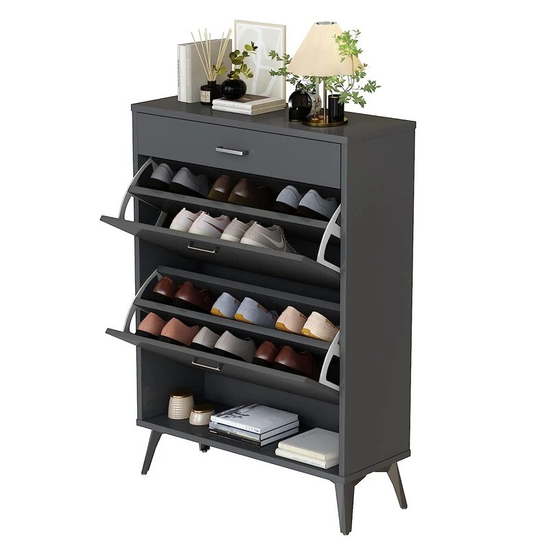Grondin Modern Contemporary Entryway Shoe Cabinet with Drawers, Interior Adjustable/Removable Panel and Bottom Open Shelf