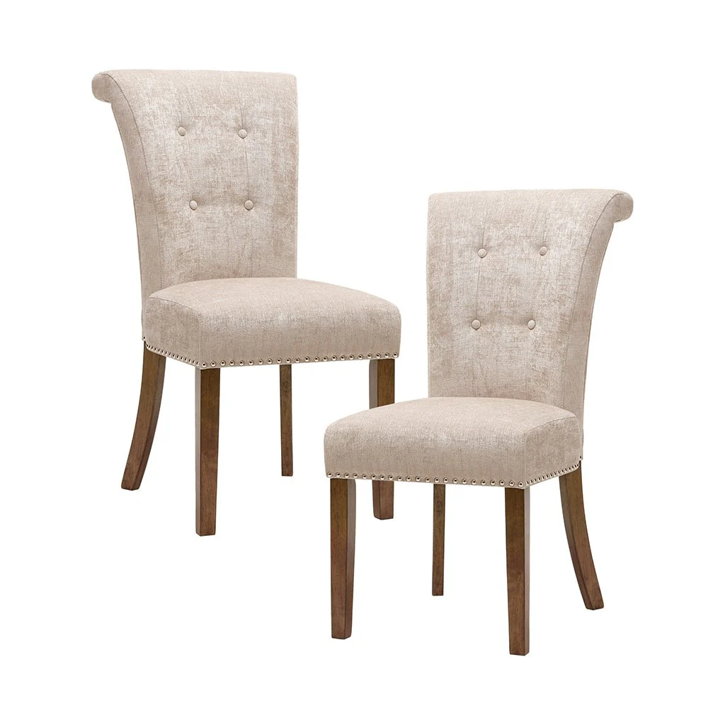 Dining Chair with Roll Back, Button Tufted and Nailhead Trim, Set of 2