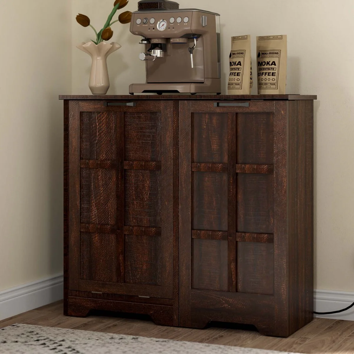 Moasis Kitchen Tilt Out Trash Cabinet Fits 13 Gallon Cabinet Trash Can with Outlet and Adjustable Shelves