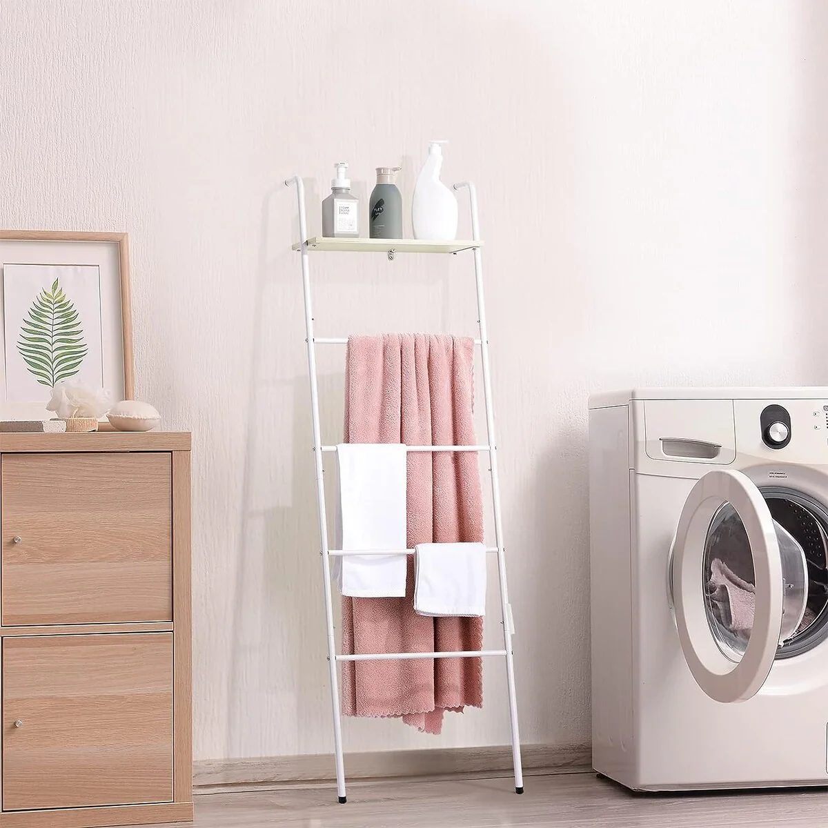 5 Layer Wall-Leaning Blanket Ladder with Shelf - 1PCS