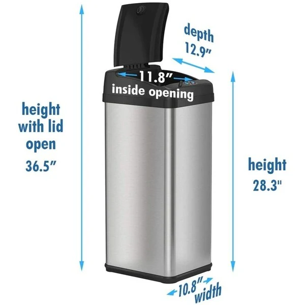 iTouchless 13 Gal Extra-Wide Stainless Steel Sensor Kitchen Trash Can