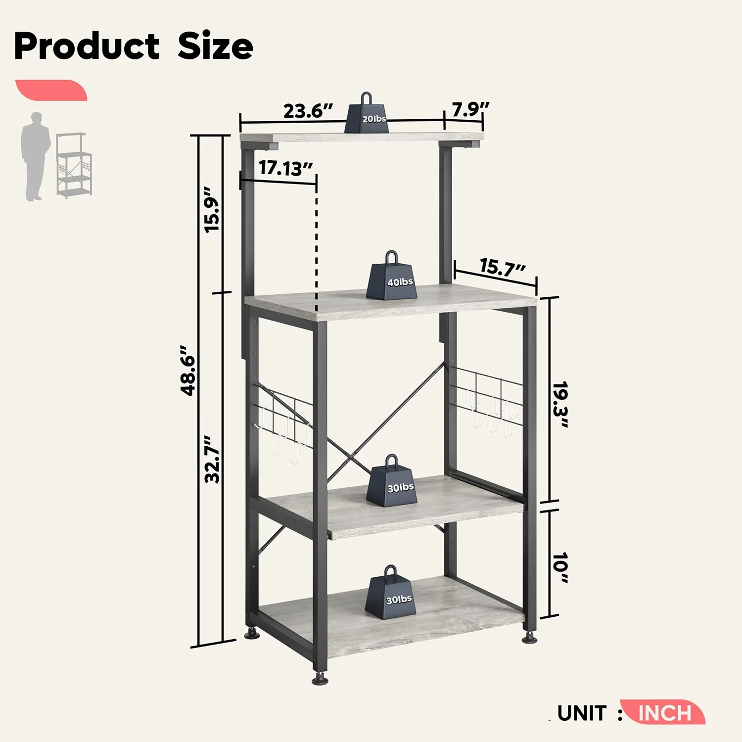 Kitchen Bakers Rack with Storage Shelves &USB Outlets, Microwave Oven Stand Kitchen Shelf Organizer