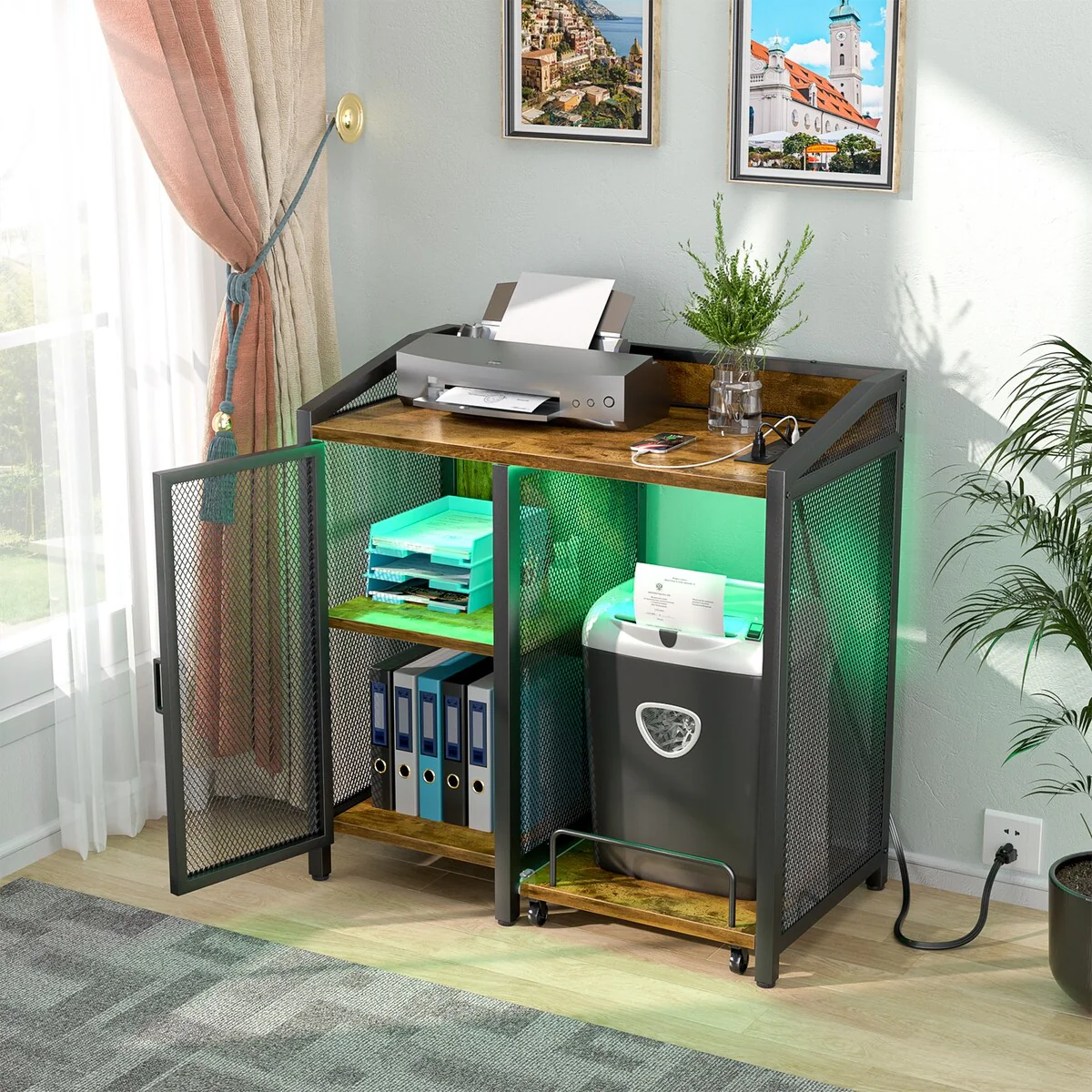 File Cabinet with Charge Station, Storage Cabinet with Paper Shredder Stand On Wheel