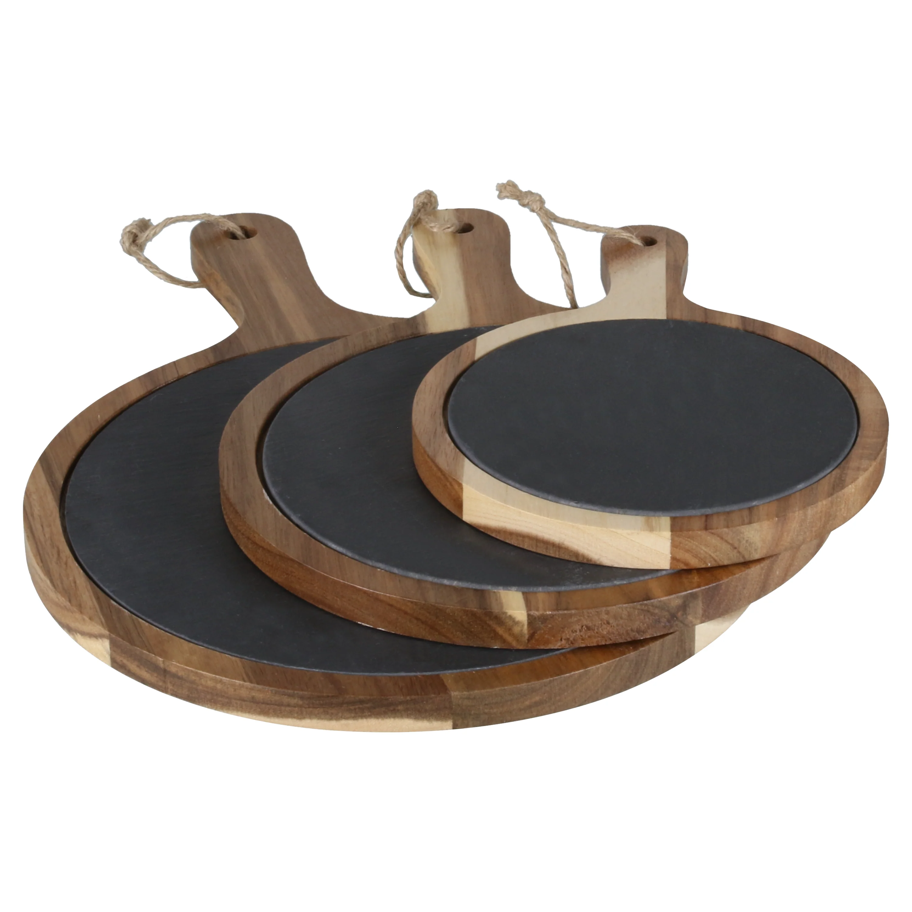 Round Set of 3 Slate and Wood Serving Boards