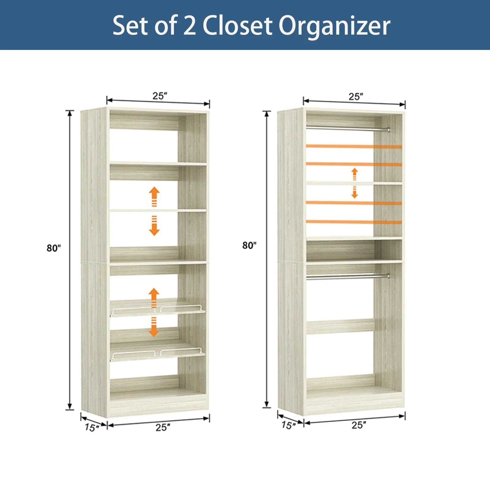 Cimly Set of 2 Freestanding Closet System with Shoe Racks and Hanging Rods for Reach-in/ Walk-in Closet