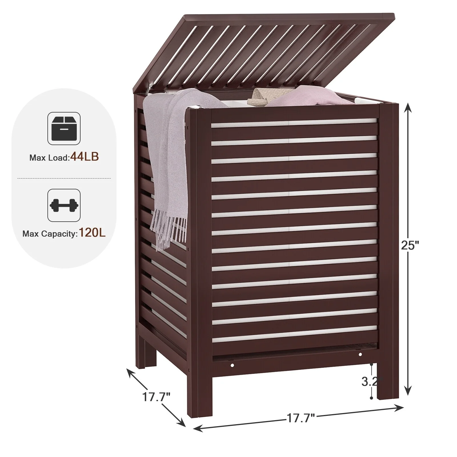 Bamboo 2-Section Laundry Hamper, 120L Large Laundry Basket with Lid and Removable Liner Bag