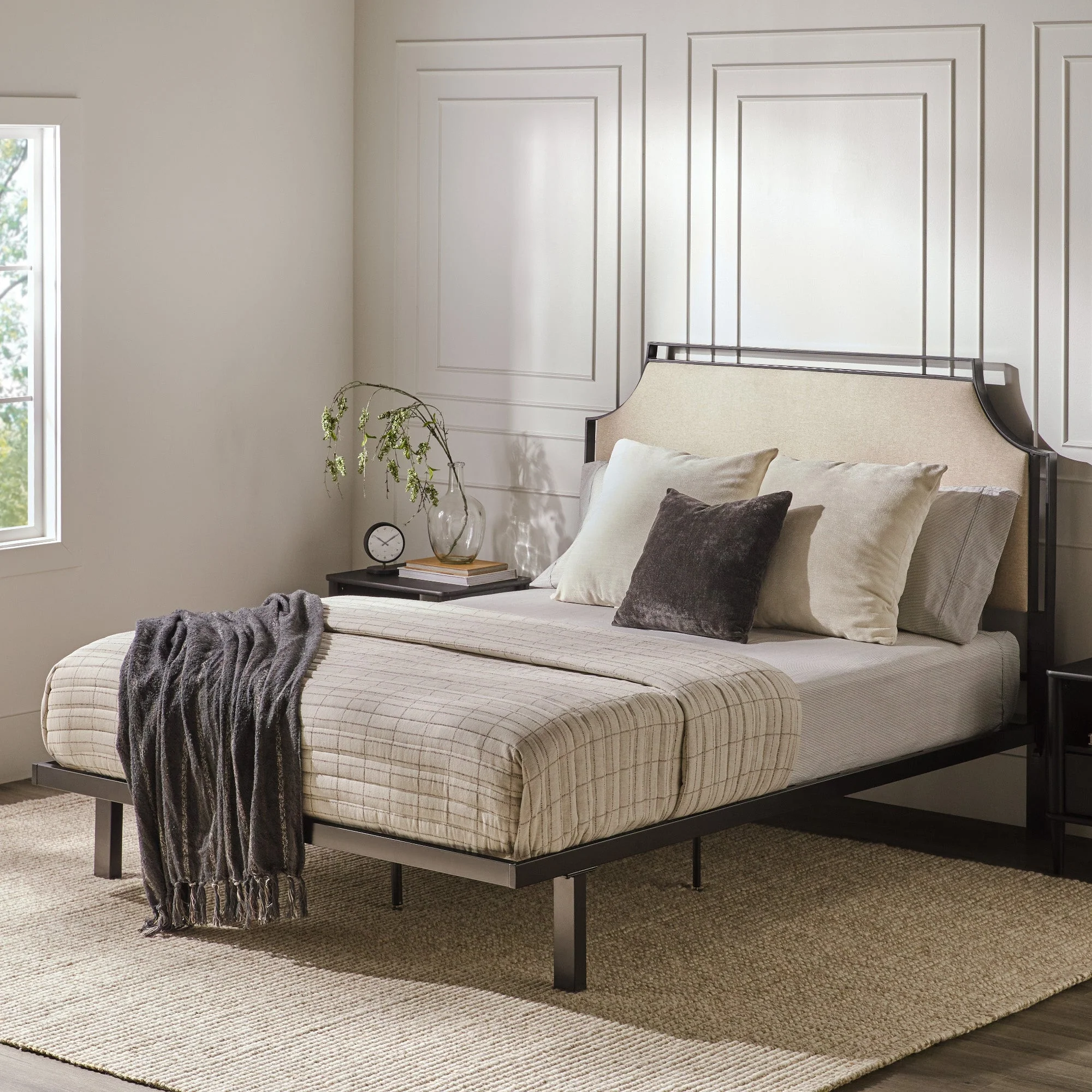 Daybreak Queen Bed with Metal Frame and Upholstered Headboard