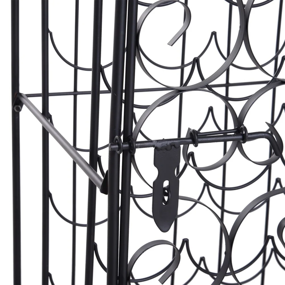 HOMCOM 35 Bottle Wrought Iron Wine Rack Jail with Lock - Black - 17.5*14*38.5