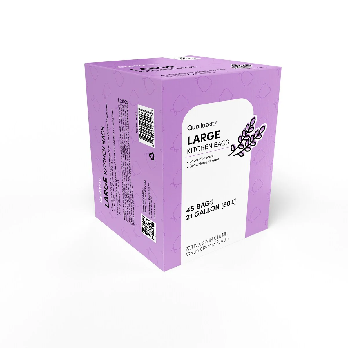 Qualiazero 21 Gallon Drawstring Trash Bag - 45 Bags - Scented or unscented