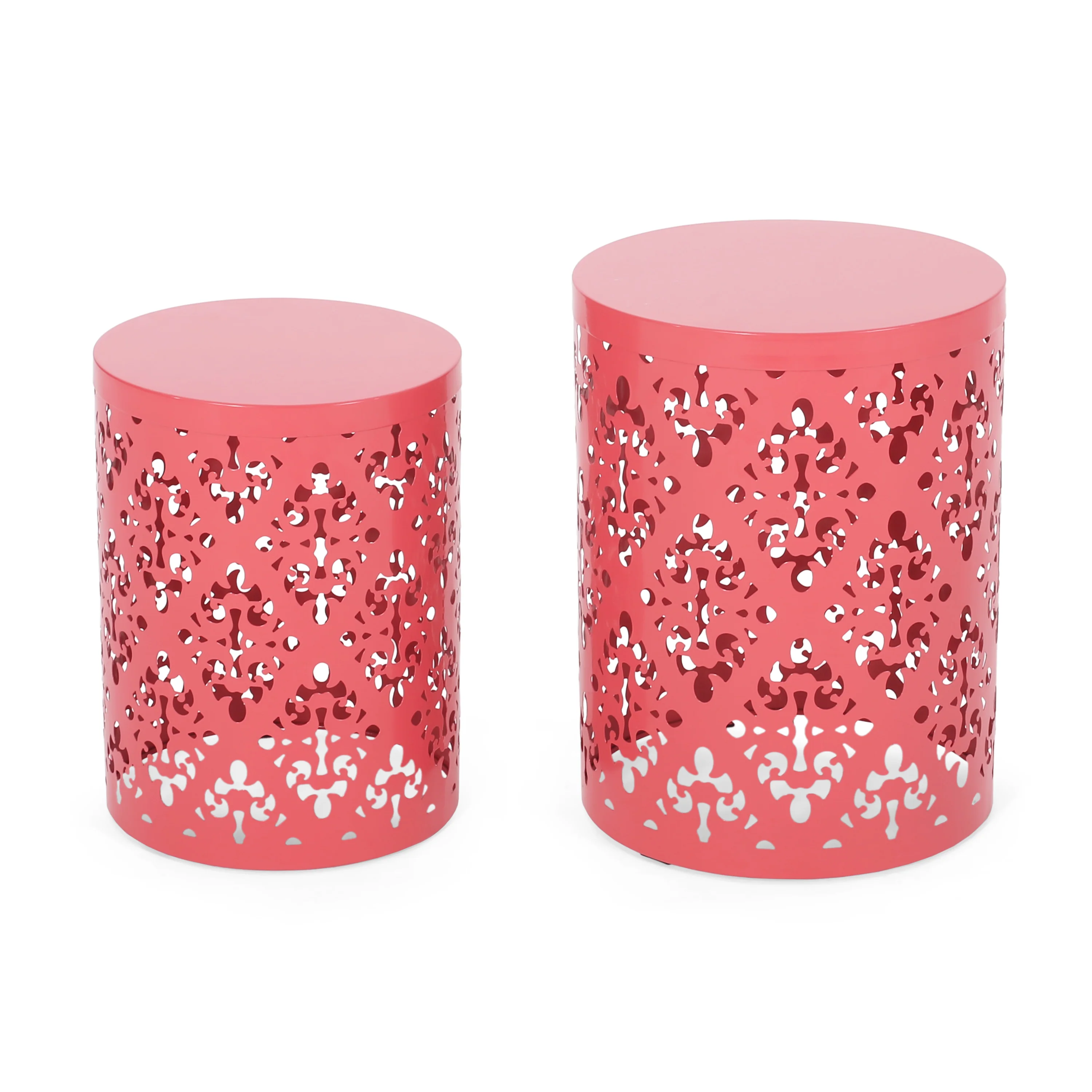 Refinery 2-Piece Outdoor End Table Set with Floral Patten and Iron Cut Design